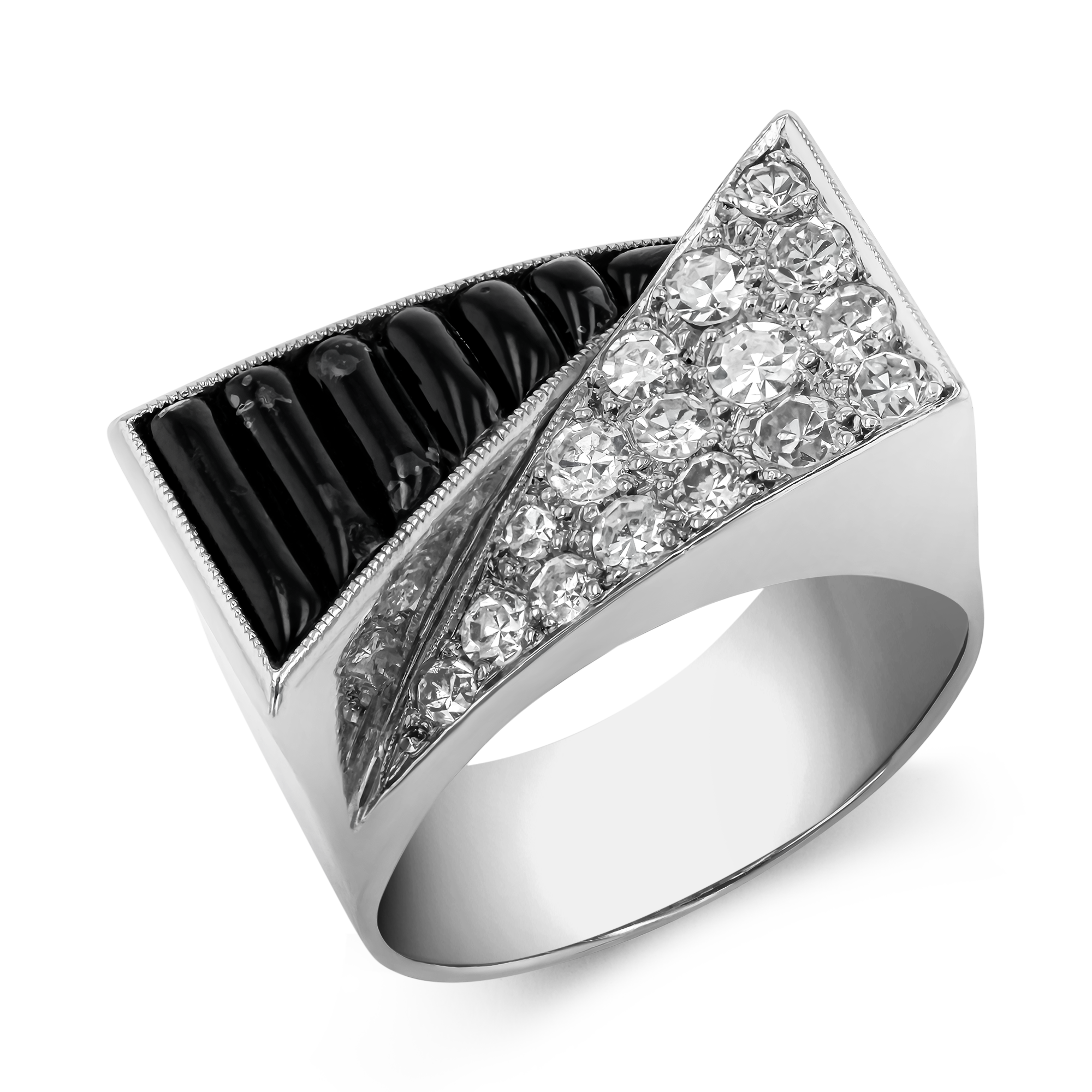 Art Deco Triangular Diamond & Moulded Glass Dress Ring Eight Cut, Claw Set_1