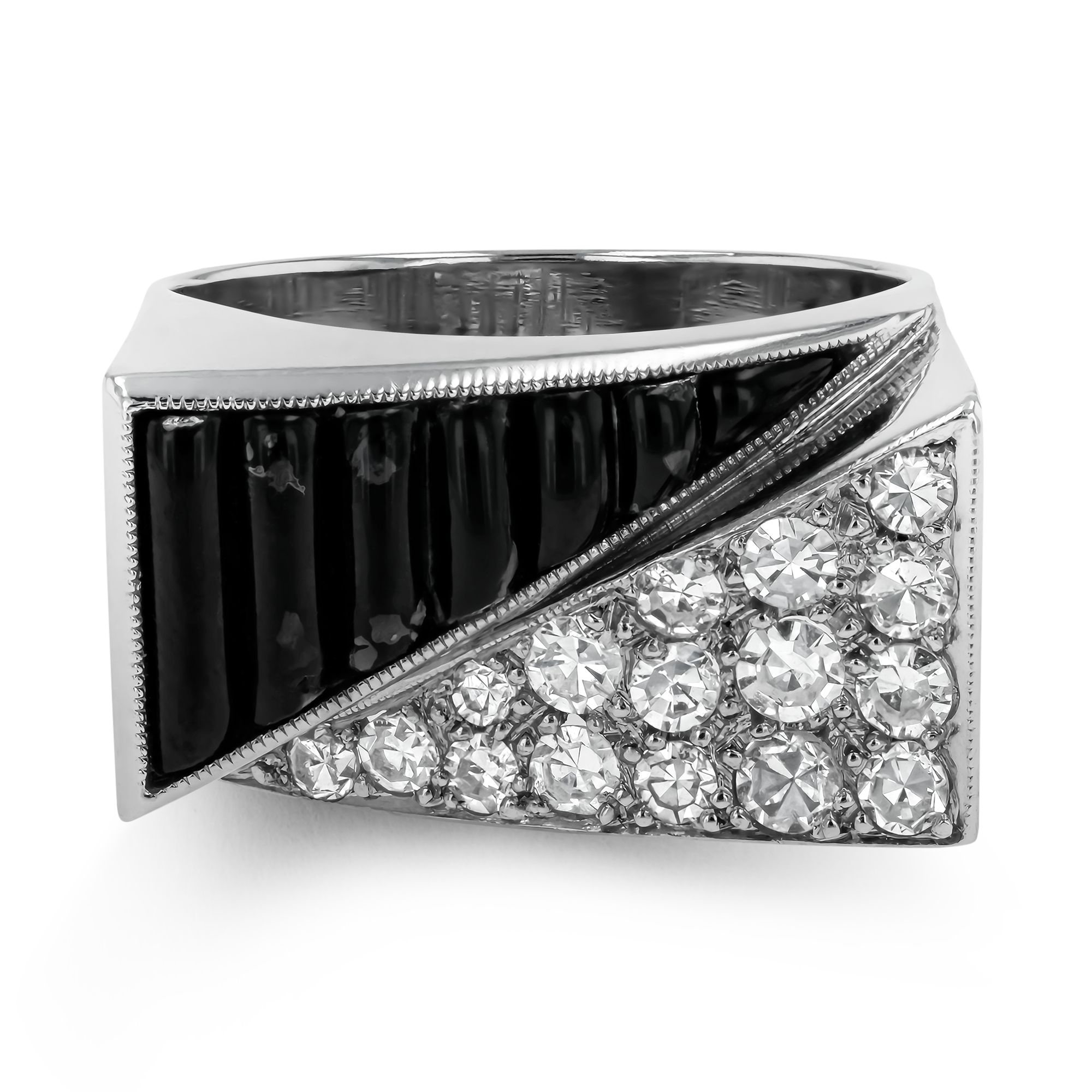 Art Deco Triangular Diamond & Moulded Glass Dress Ring Eight Cut, Claw Set_2