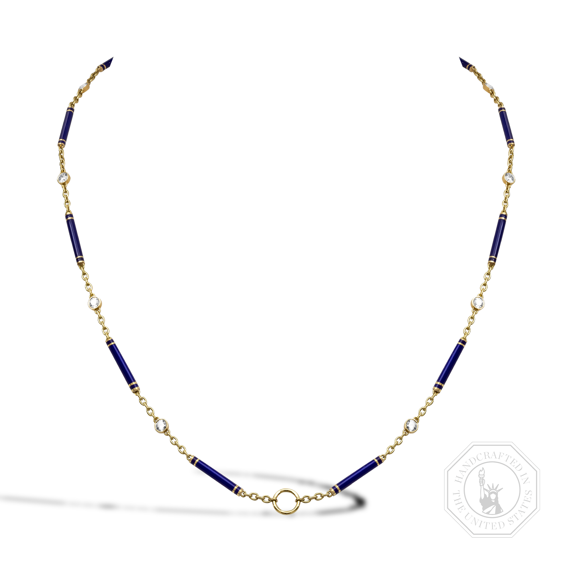 Brilliant Cut 0.96ct Diamond and Navy Blue Enamel Barrel Link Chain Brilliant Cut, Rubover Set_1