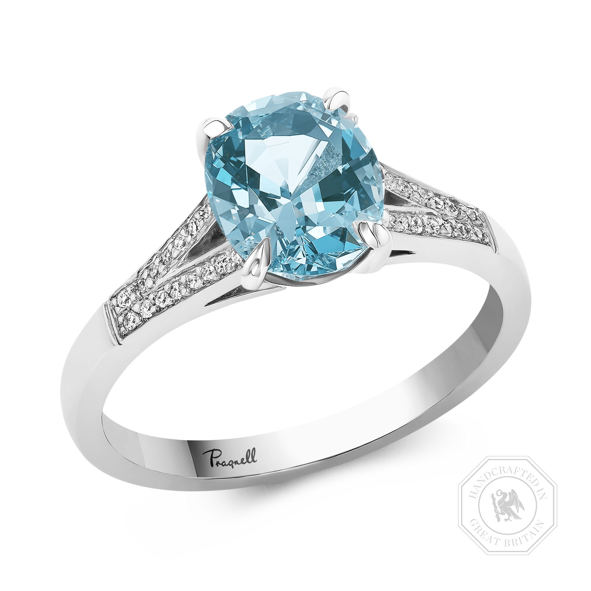 Oval Cut 1.50ct Aquamarine and Diamond Ring Oval Cut, Claw Set_1