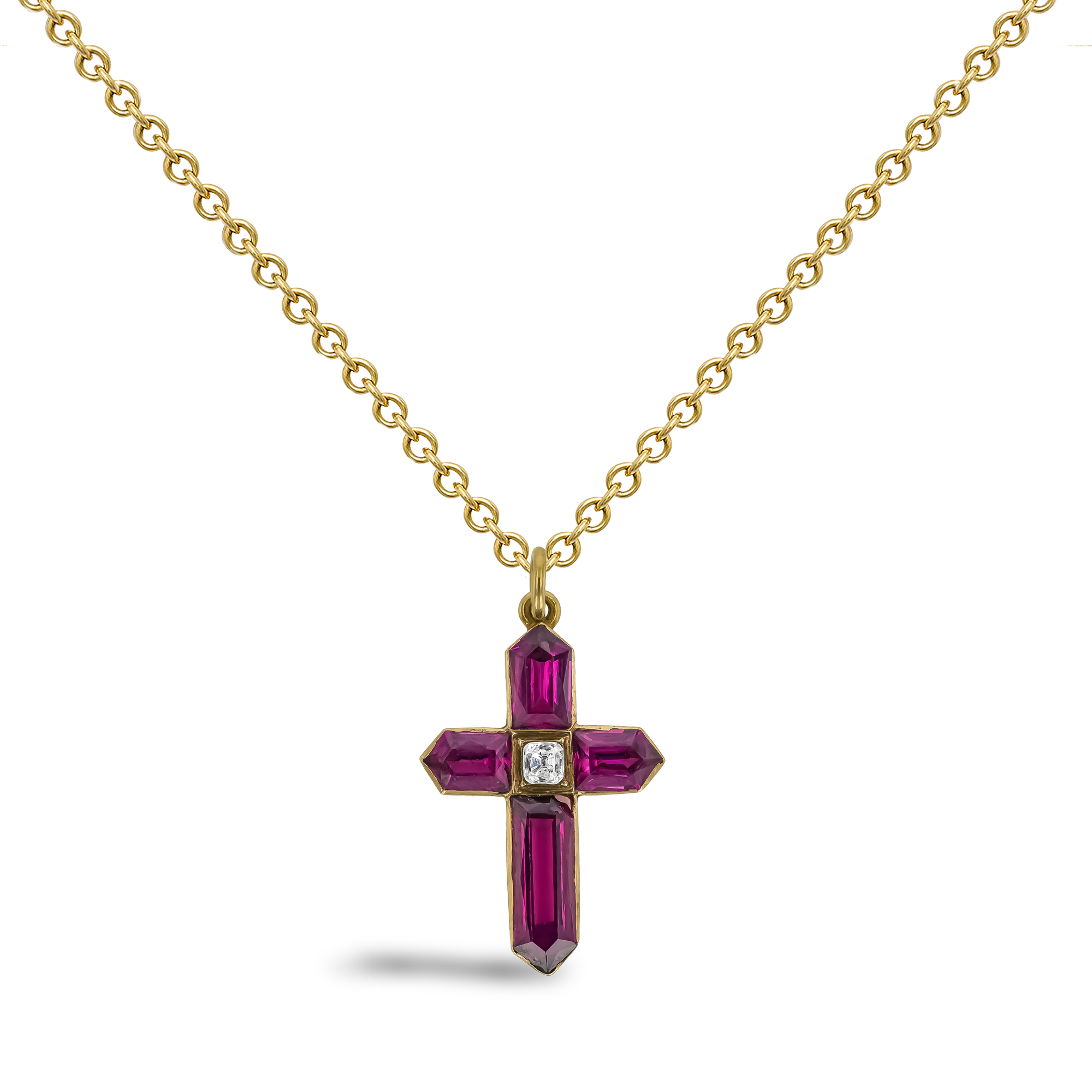 Victorian Bullet Cut Garnet and Diamond Cross Pendant Bullet Cut, Rubover Set_2