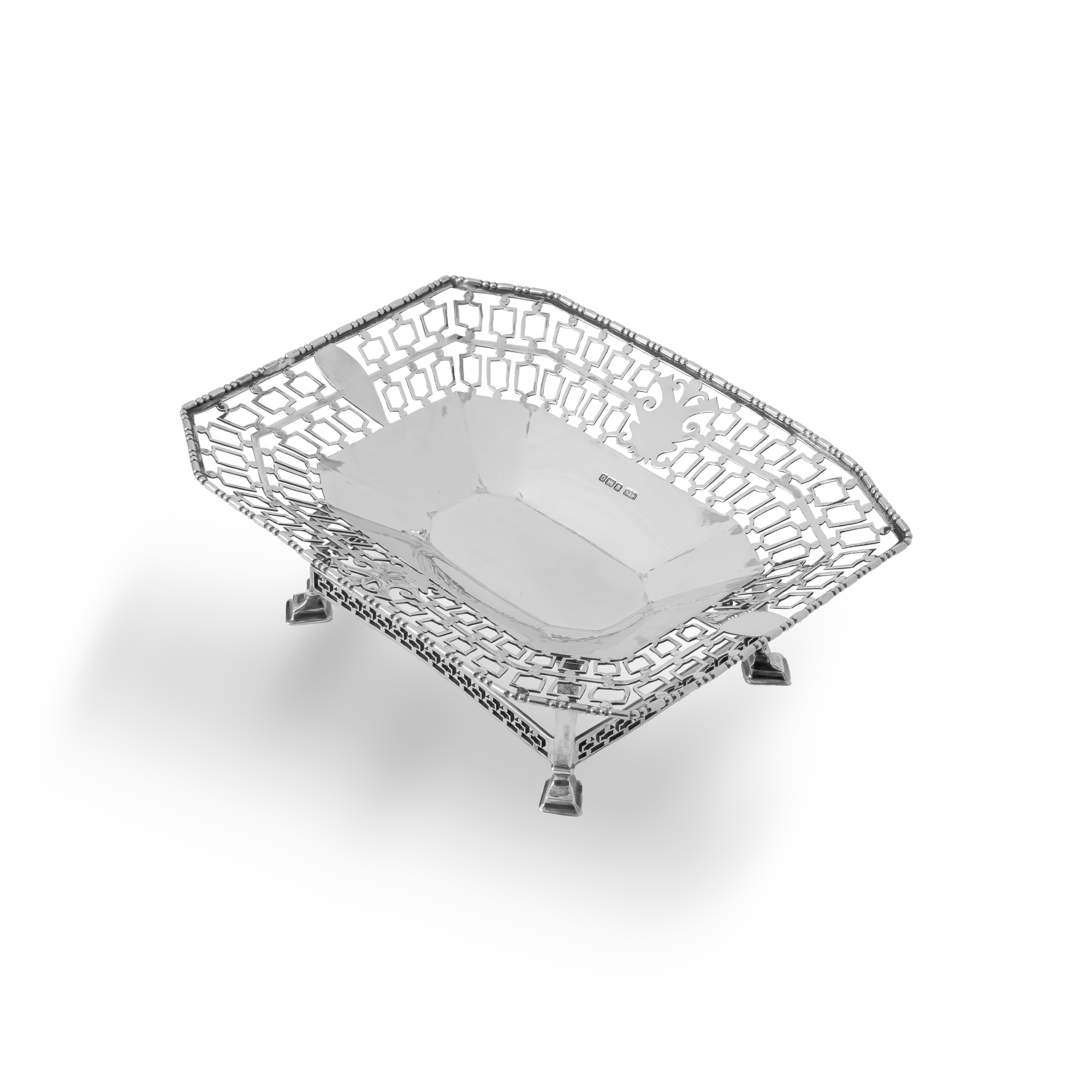 Silver Decorative Basket on Feet Hallmarked London_2