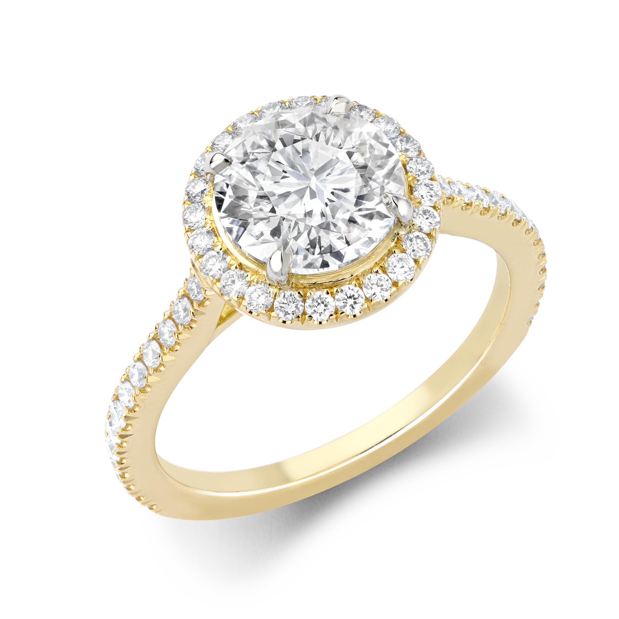 Diamond Cluster ring with Diamond set Halo surround and Shoulders Brilliant Cut, Four Claw Set_1