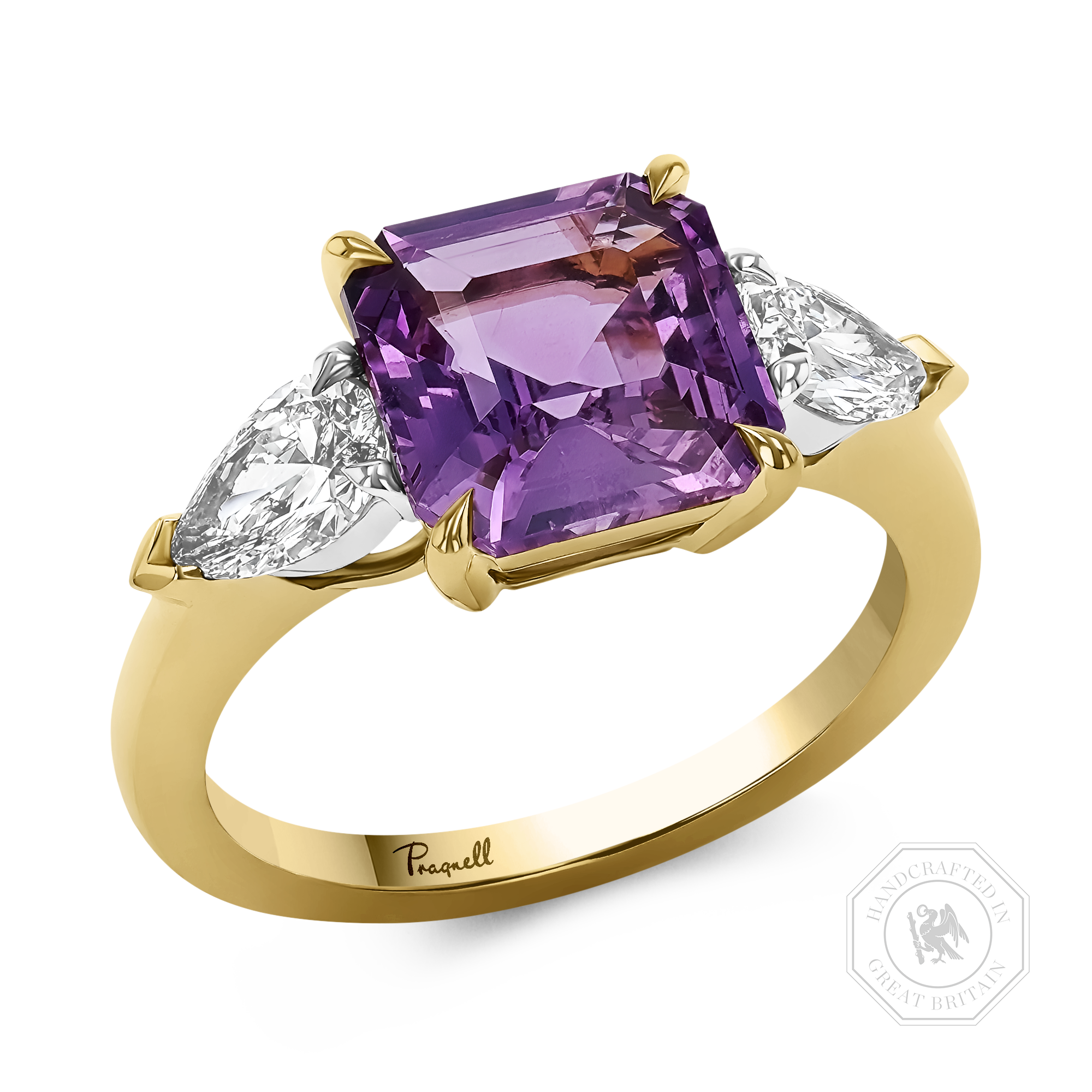 Octagonal Cut 3.54ct Madagascan Purplish-Pink Sapphire and Diamond Ring Octagonal Cut, Claw Set_1