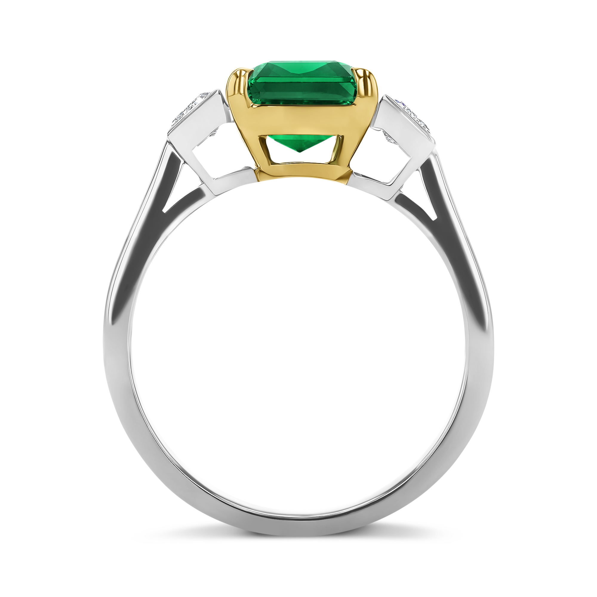 2.90ct Emerald and Diamond Three Stone Ring Emerald Cut, Claw Set_3