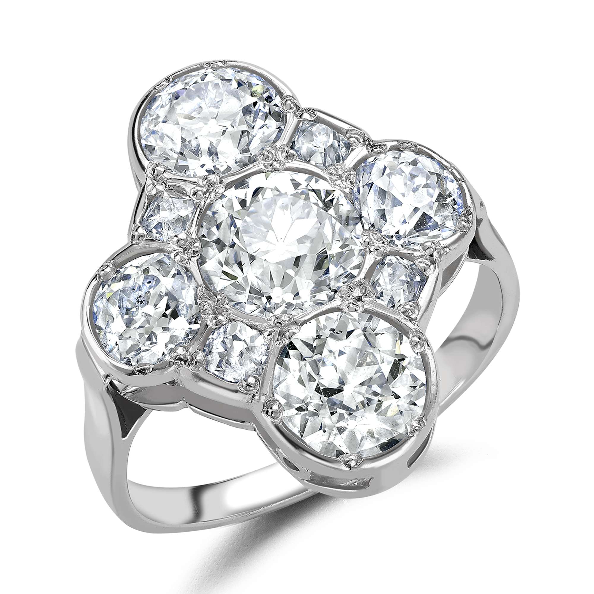 Art Deco Diamond Cluster Ring Old Cut Diamond Ring, with Diamond Surround_1