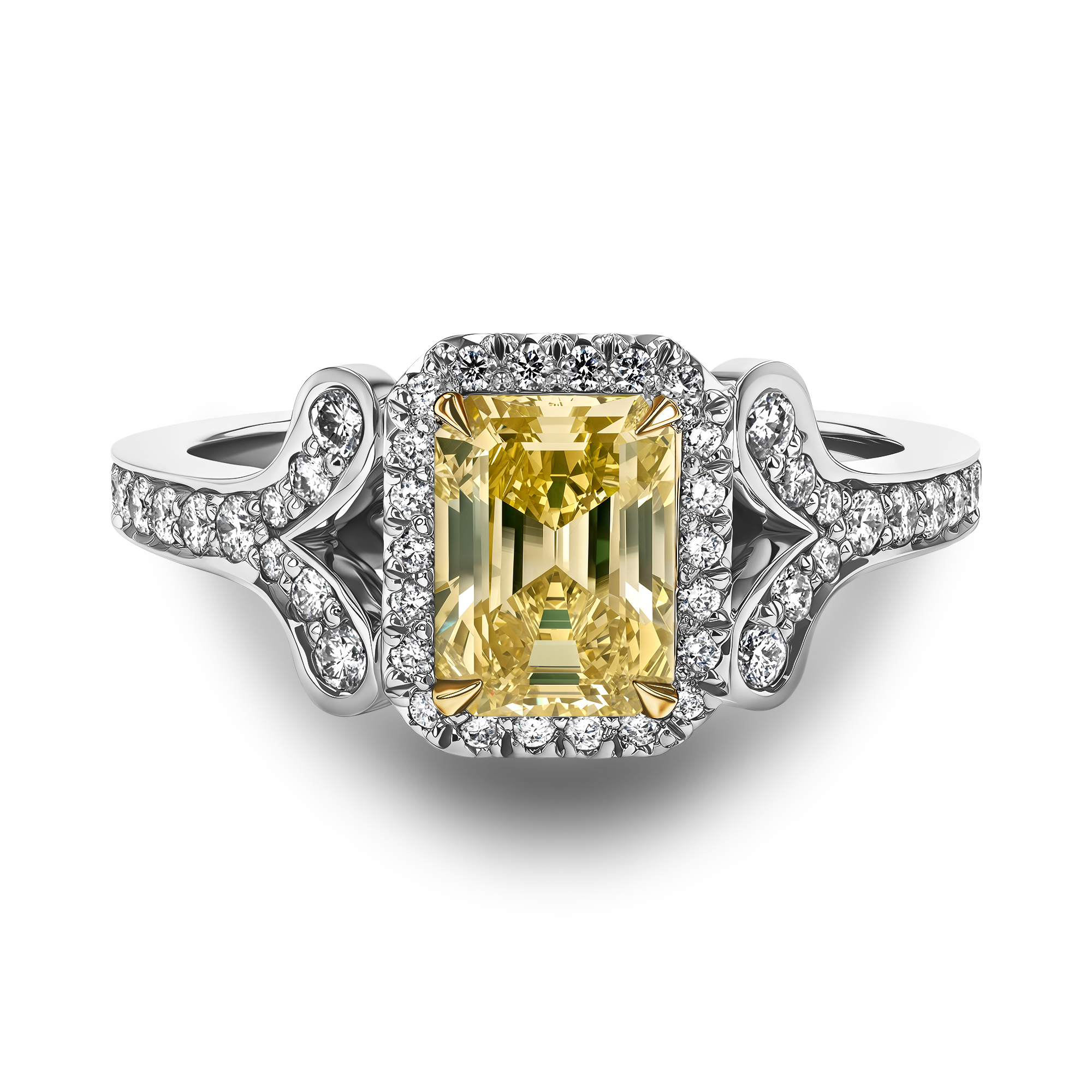 Cléo1.00ct Fancy Intense Yellow Diamond Cluster Ring Emerald Cut, Claw Set_2