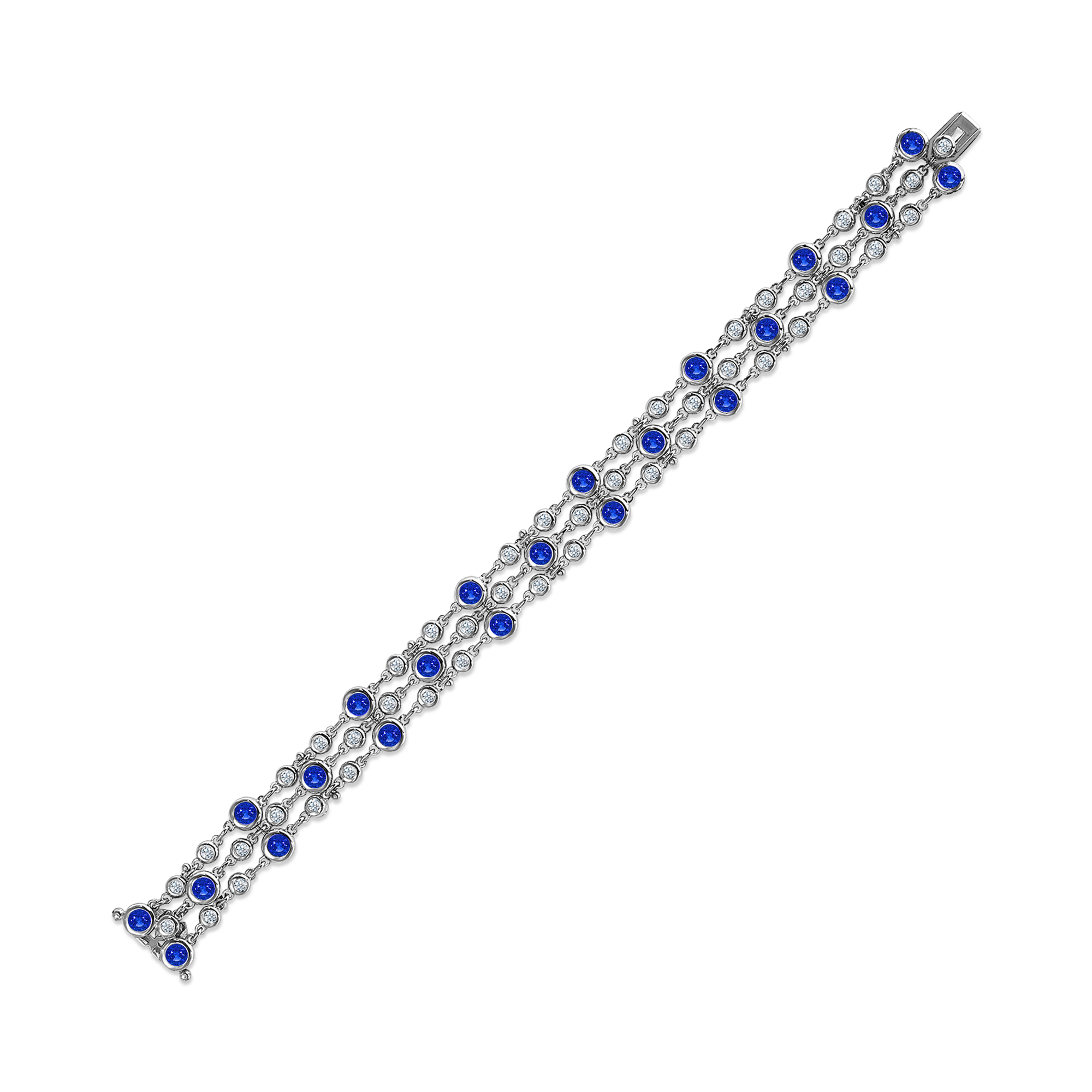 Bubbles Blue Sapphire and Diamond Three-Row Bracelet Brilliant Cut, Rubover Set_1