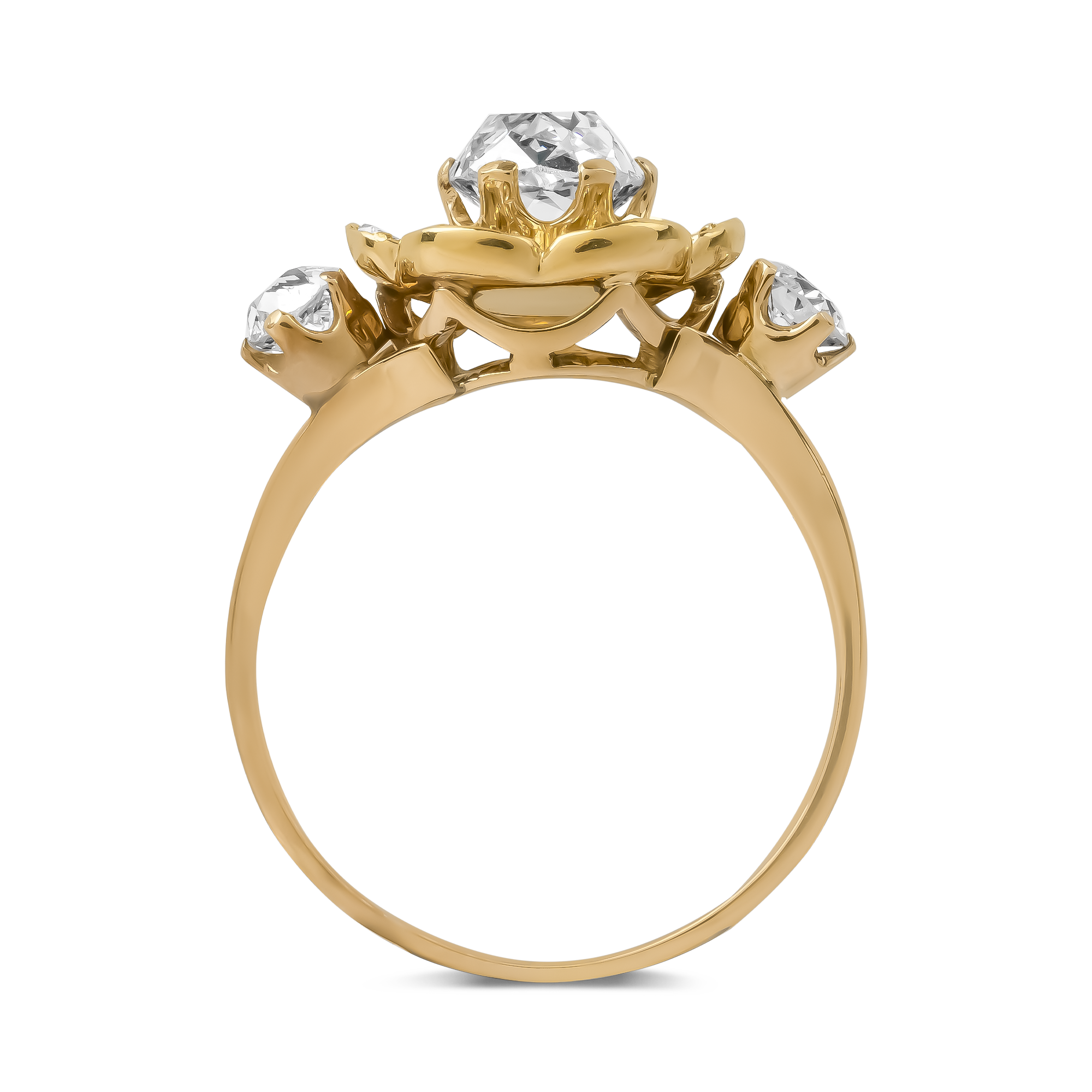 Victorian Old Mine Cut Diamond Flower Ring Old & Rose Cut, Claw Set_3