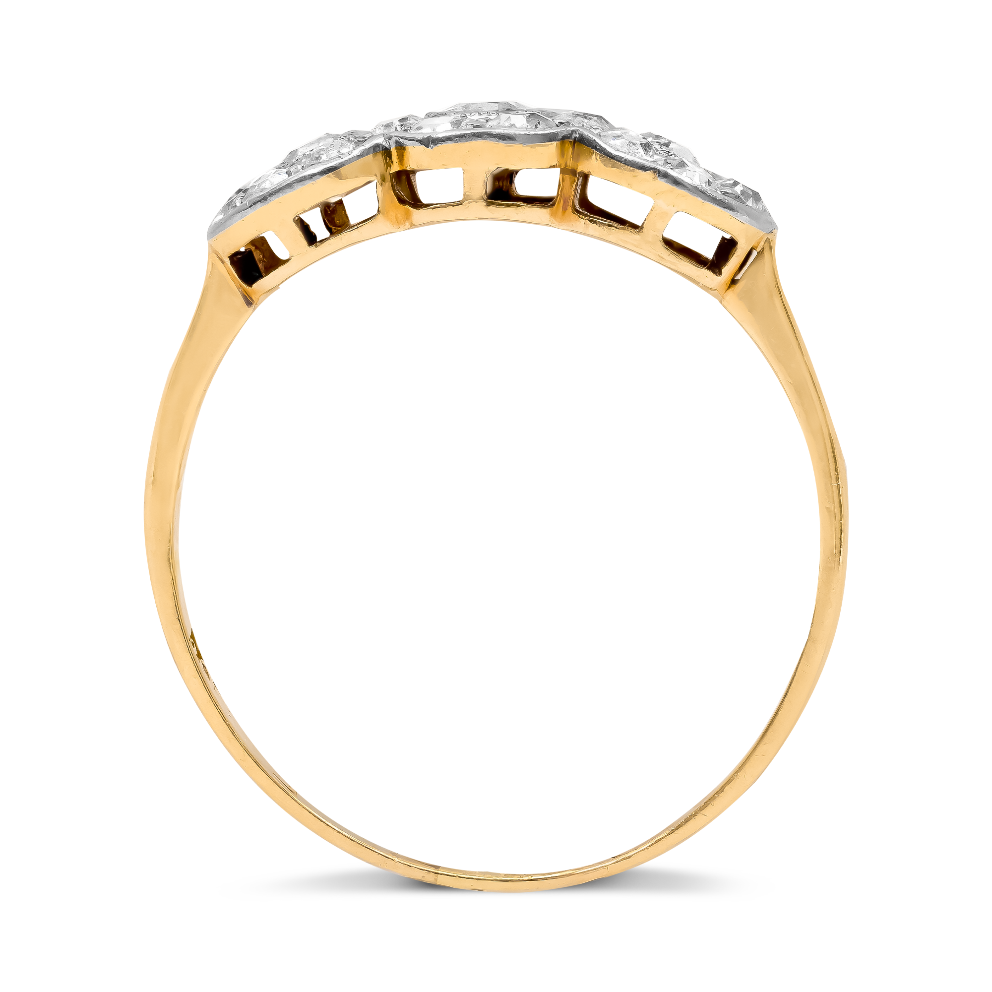 Old Cut Diamond Three Stone Cluster Ring Old Cut, Millegrain Set_3