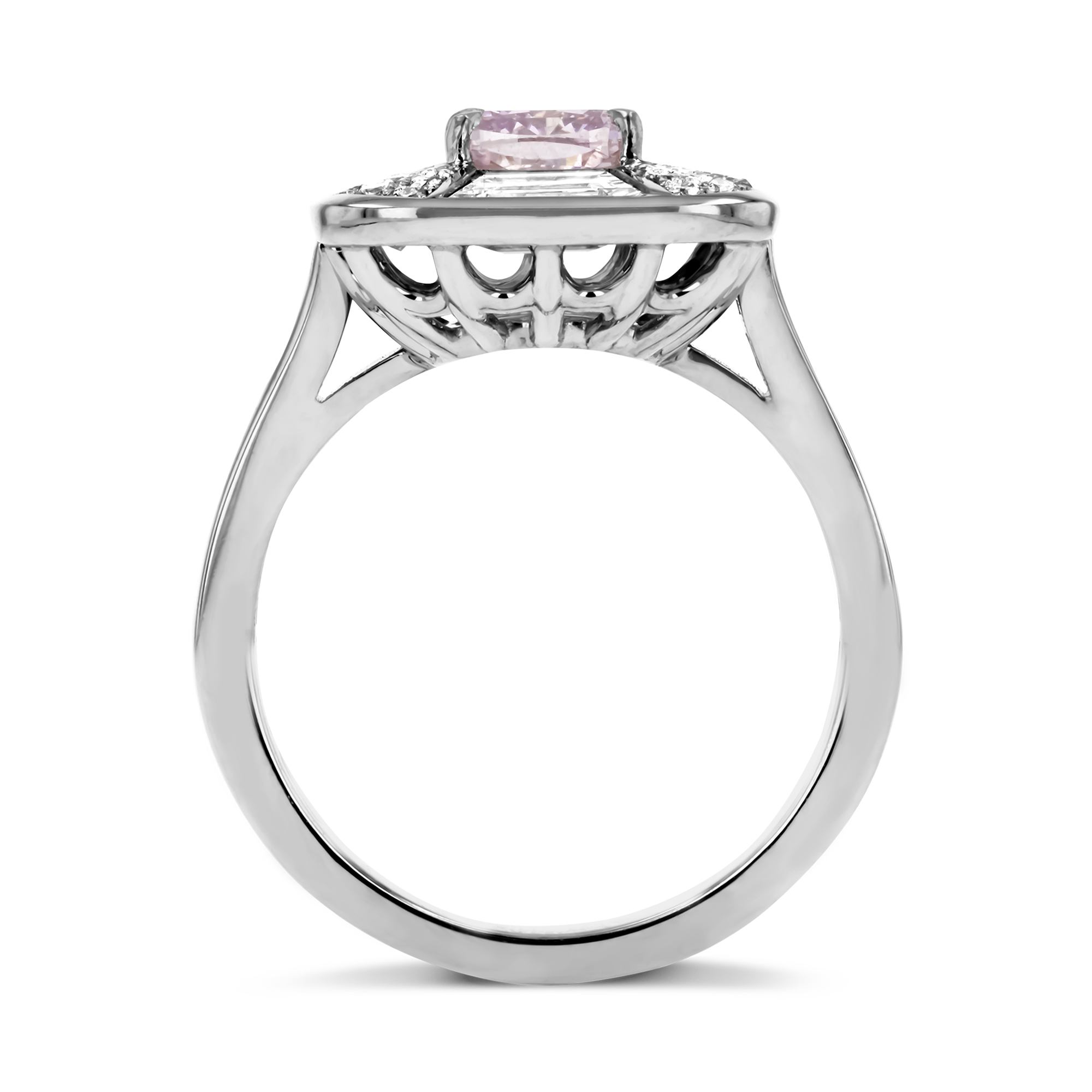 Masterpiece Coronation Setting Fancy Purplish Pink Diamond Ring Cushion Cut, Four Claw Set_3