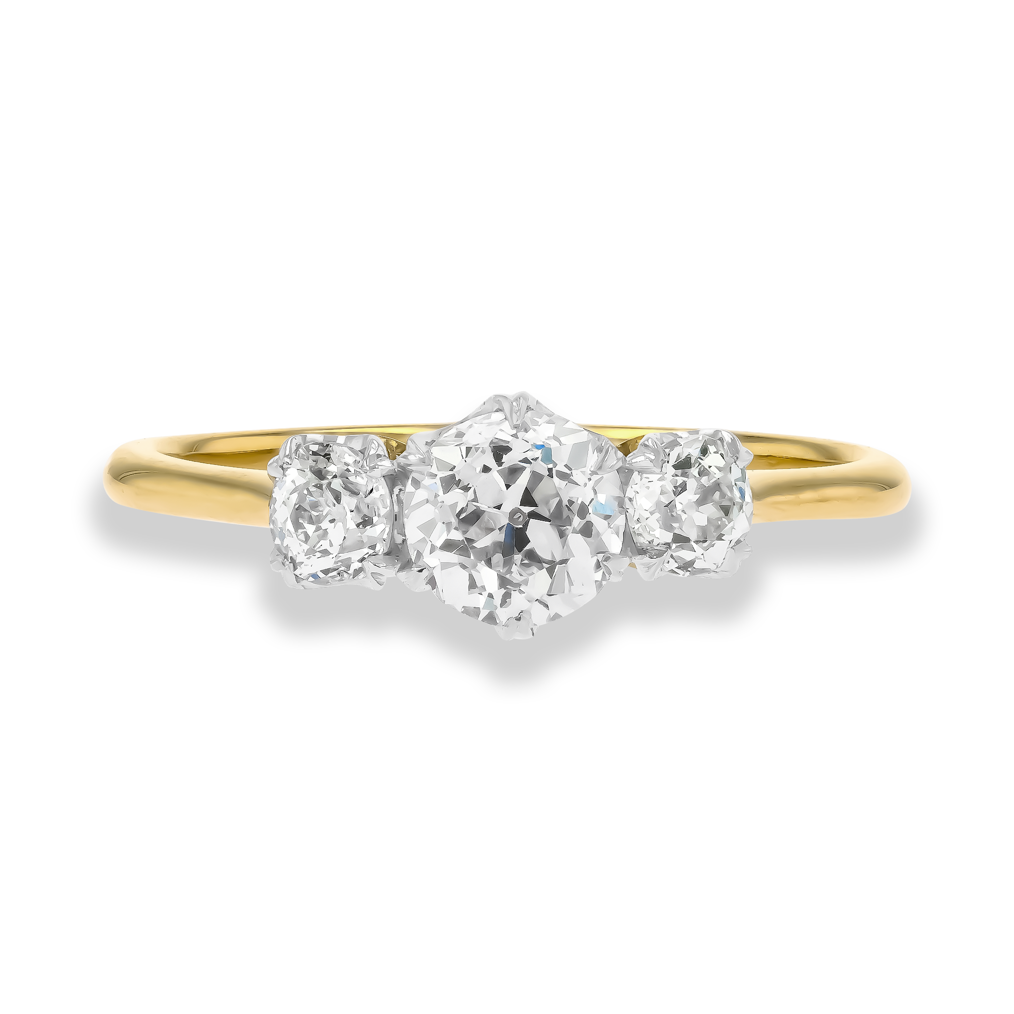 Old Cut 1.00ct Diamond Three Stone Ring Old European Cut, Claw Set_2