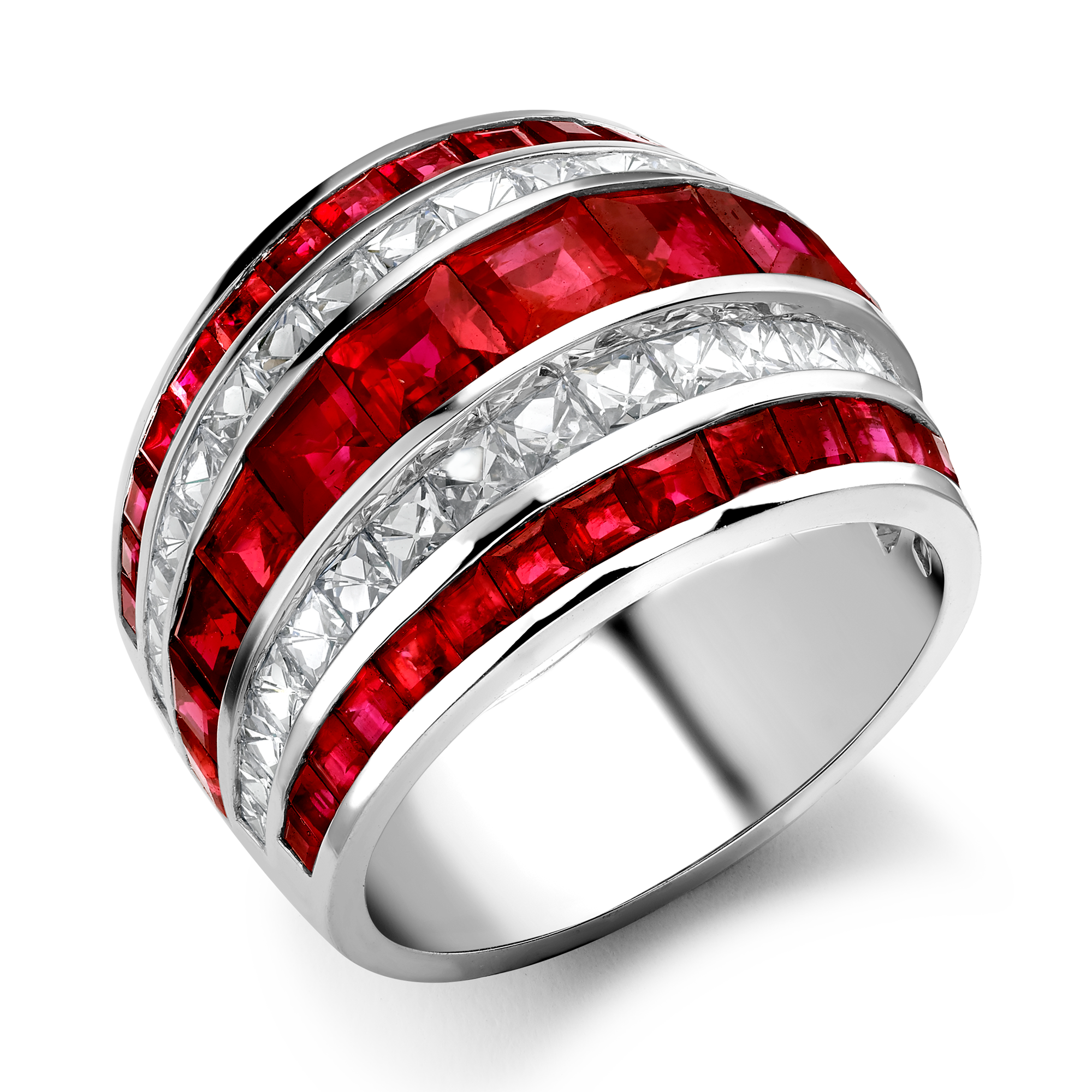 Manhattan Classic Ruby & Diamond Ring Carre & French Cut, Channel Set_1