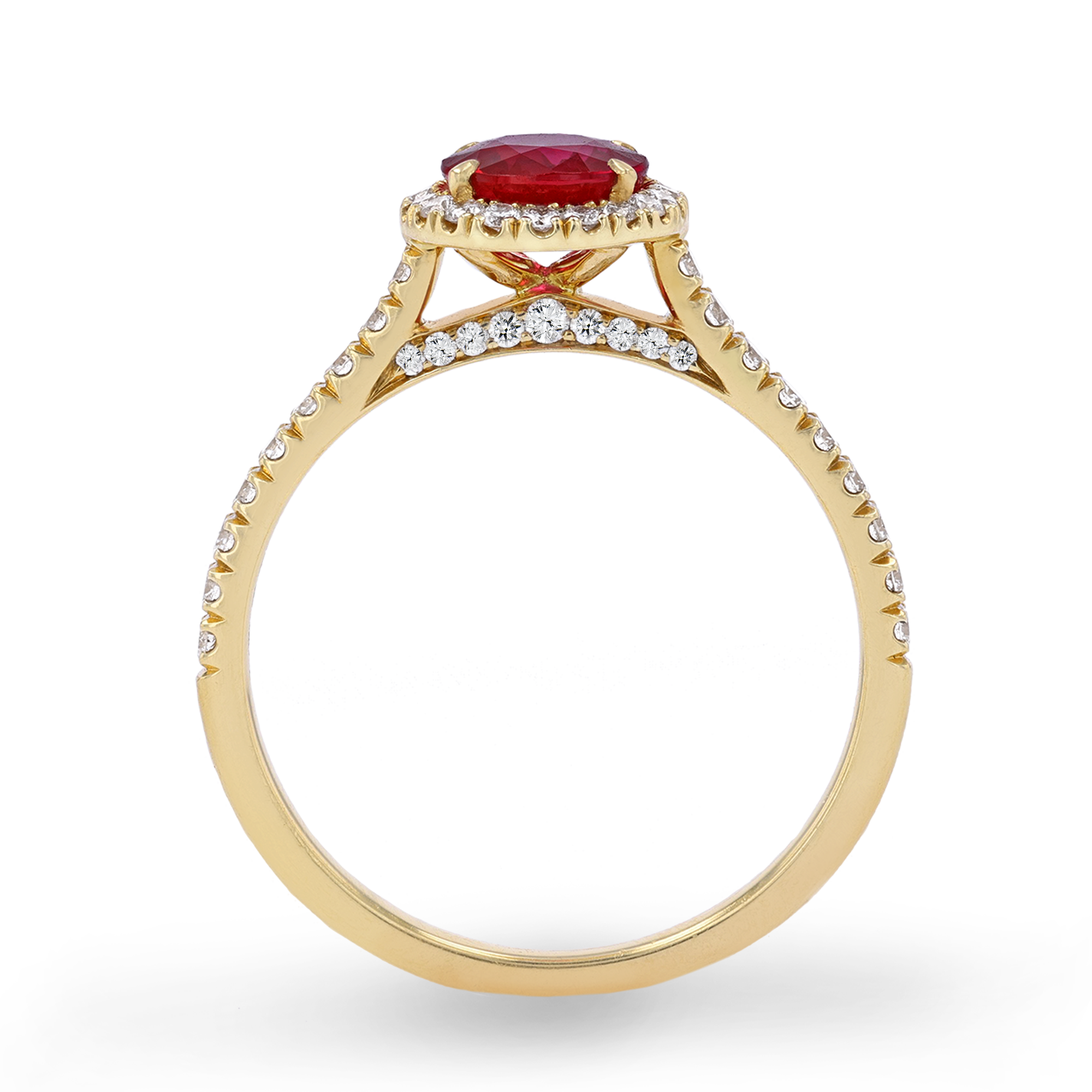 Ruby and Diamond Cluster Ring Oval & Brilliant Cut, Claw & Micro Pave Set_4