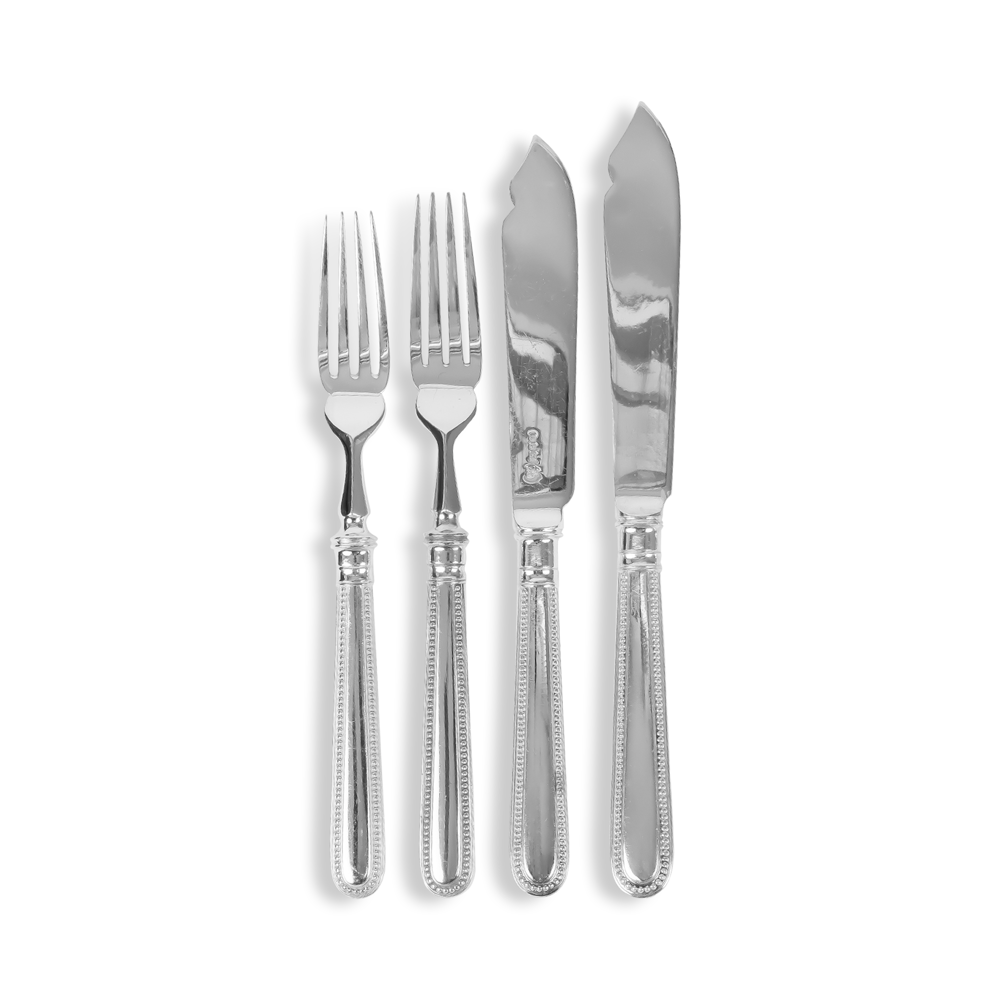 Silver Elizabeth II Bead Pattern Fish Knives and Forks for Twelve _3