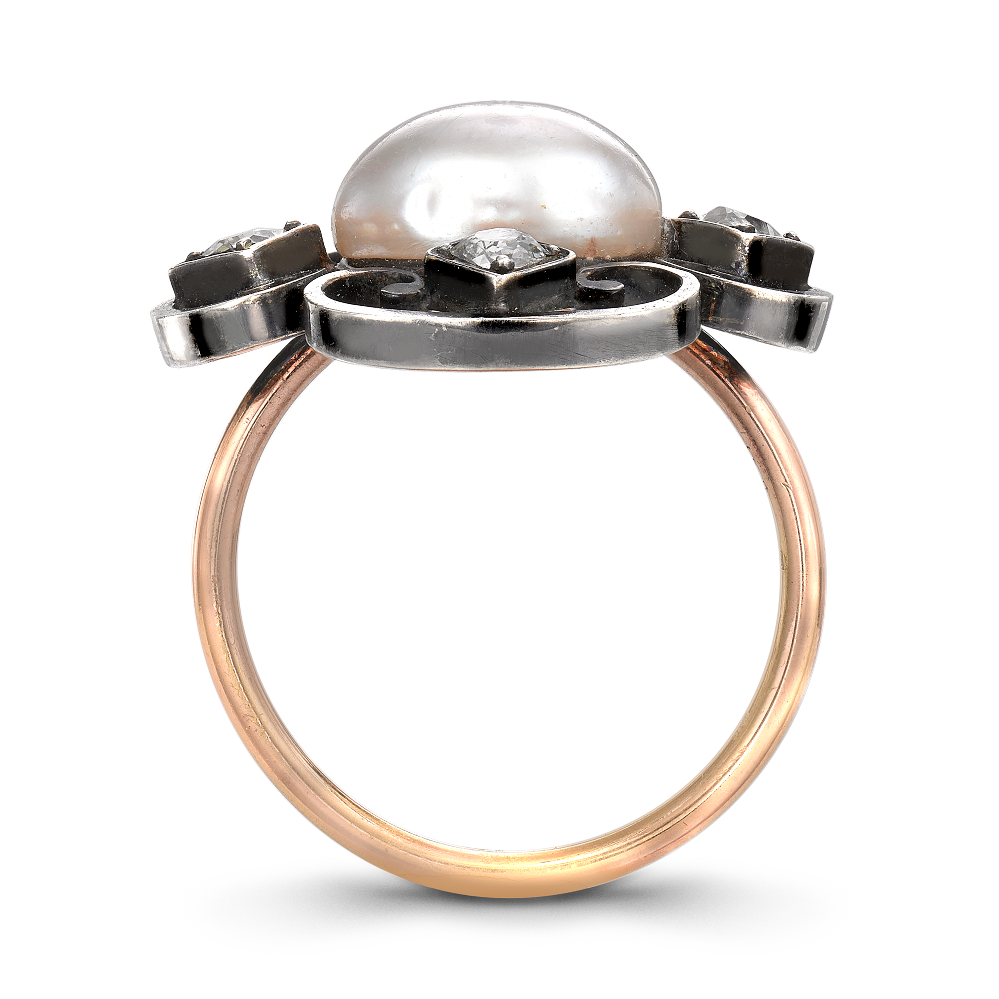 Belle Époque Natural Pearl Ring Natural Pearl Cluster Ring, with Diamond Surround_3