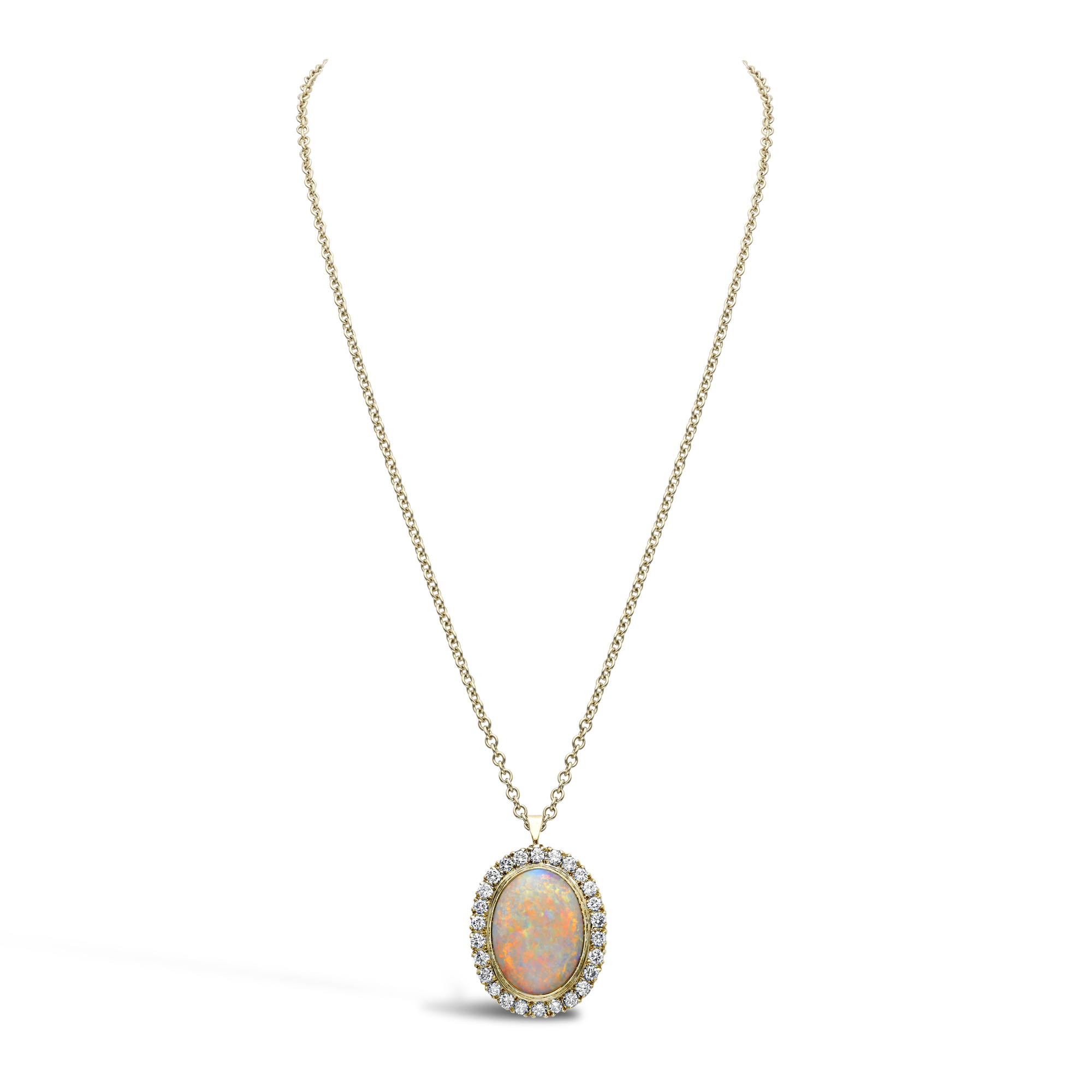 Opal and Diamond Pendant Cabochon & Brilliant Cut, Rubover & Claw Set_2