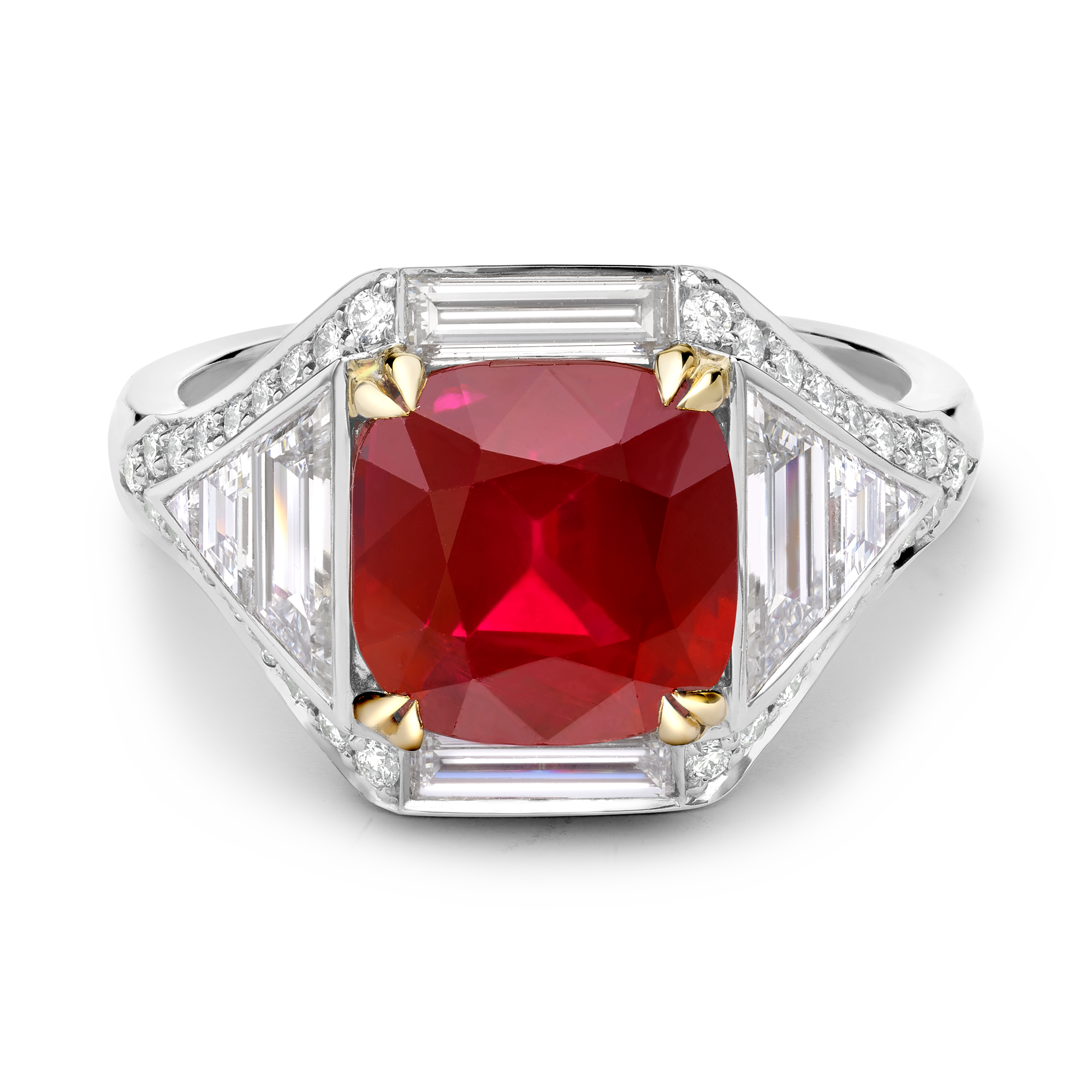 Masterpiece Astoria Setting Cushion Cut Burmese Ruby Ring Unheated with Diamond Surrounds_2