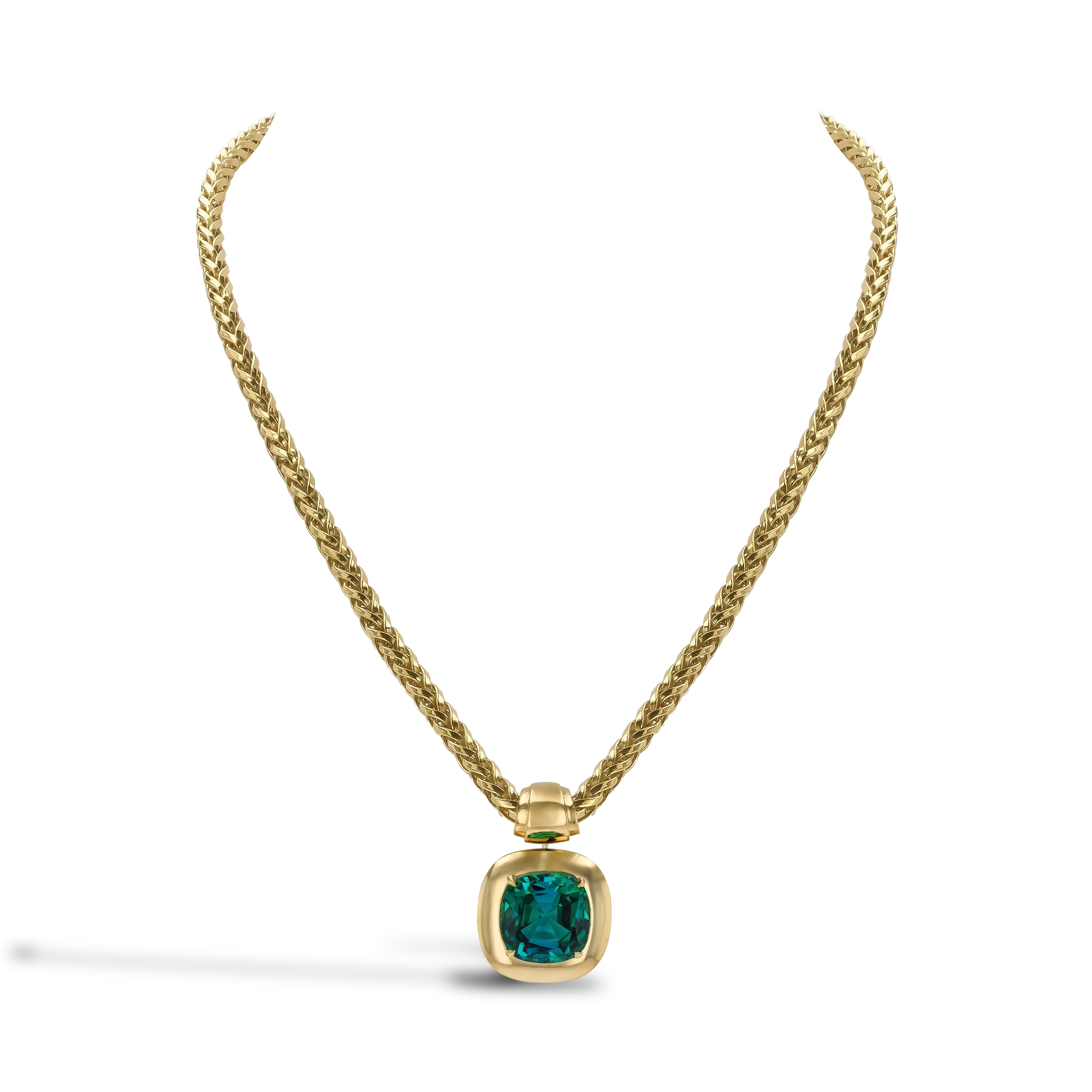 Masterpiece Portrait Setting 15.46ct Nigerian Tourmaline Pendant Cushion Modern Cut, Rubover Set_2