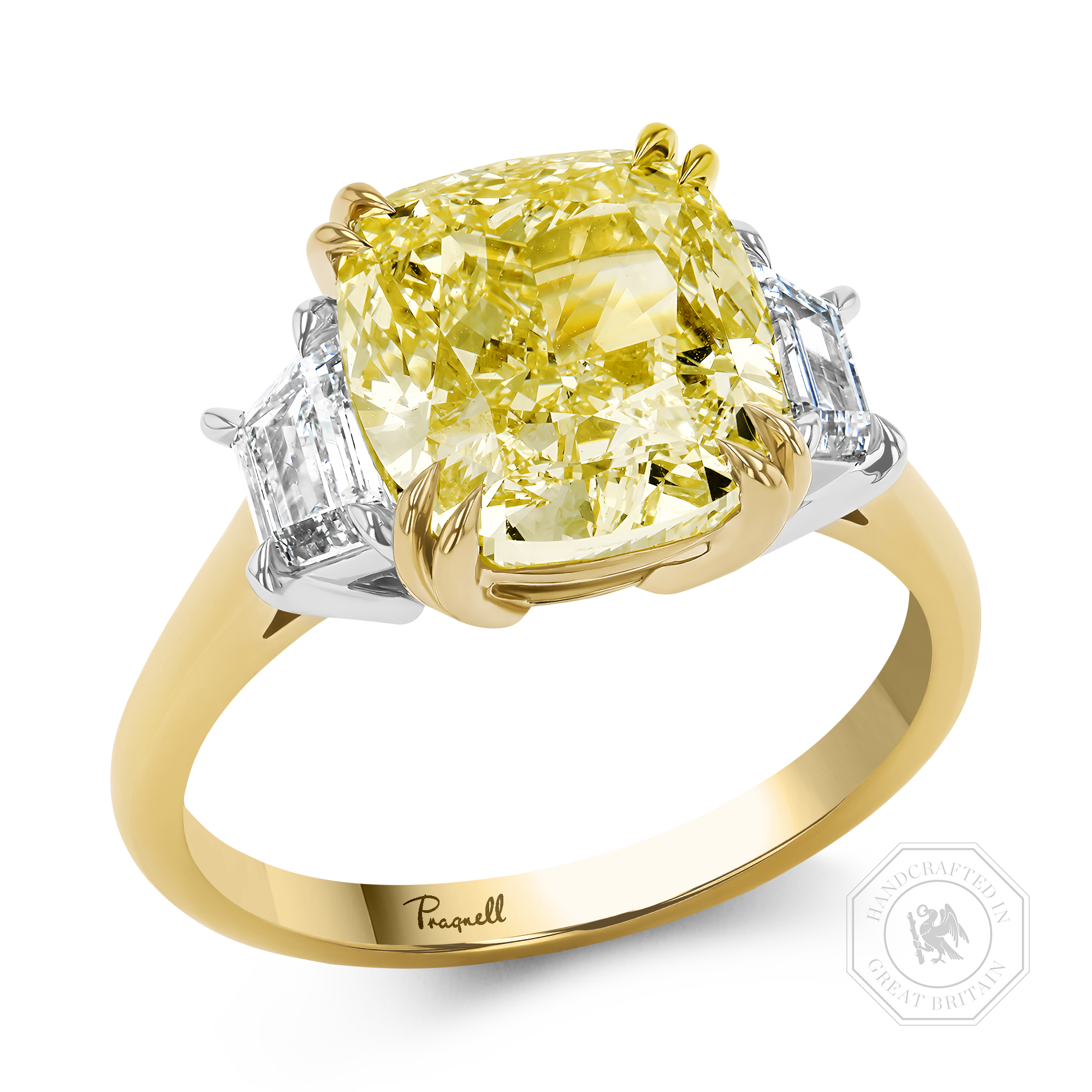 Cushion Cut 5.35ct Kimberley Fancy Yellow Diamond Ring Modern Cushion Cut, Claw Set_1
