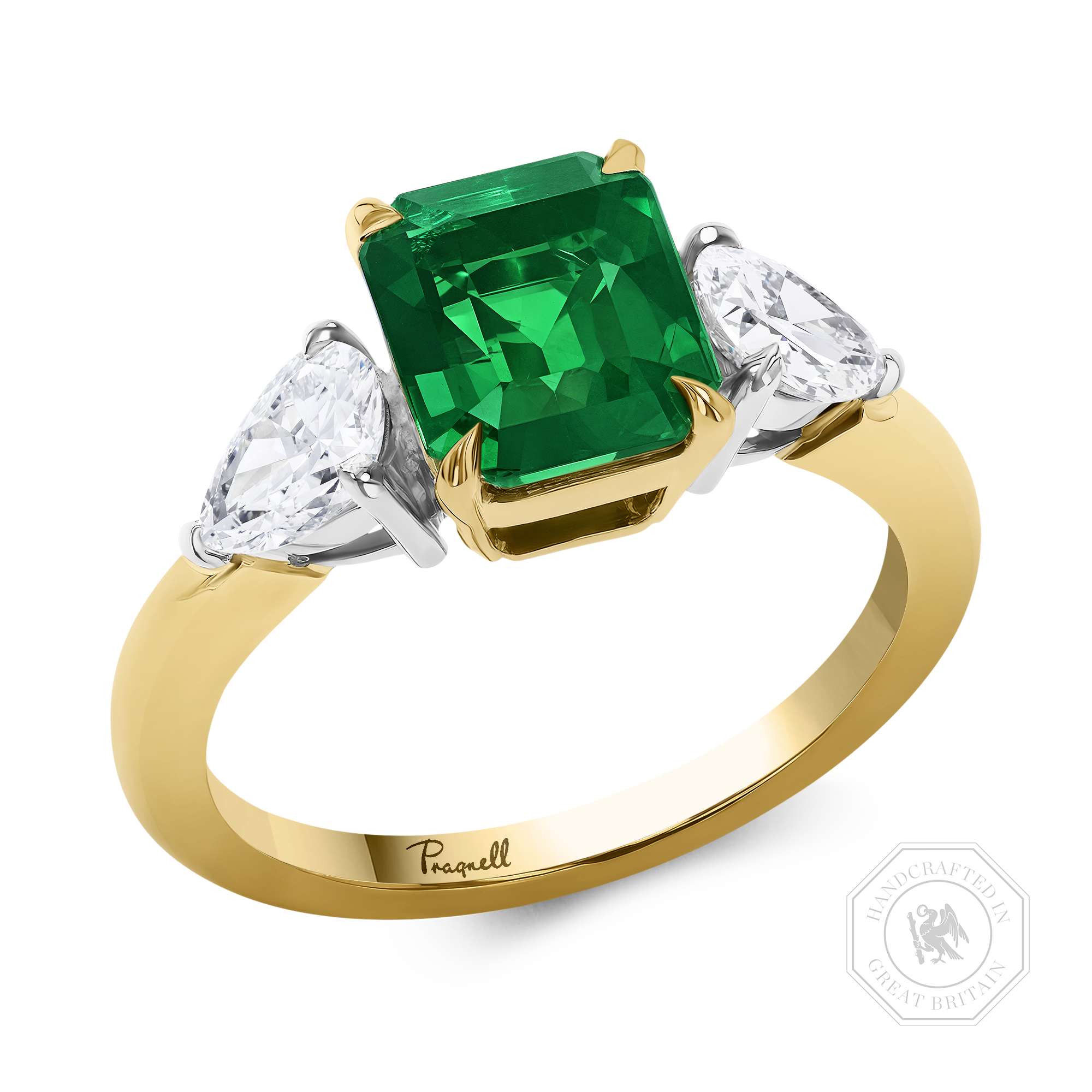 Octagon Cut 2.17ct Brazilian Emerald and Diamond Three Stone Ring Octagon Cut, Claw Set_1