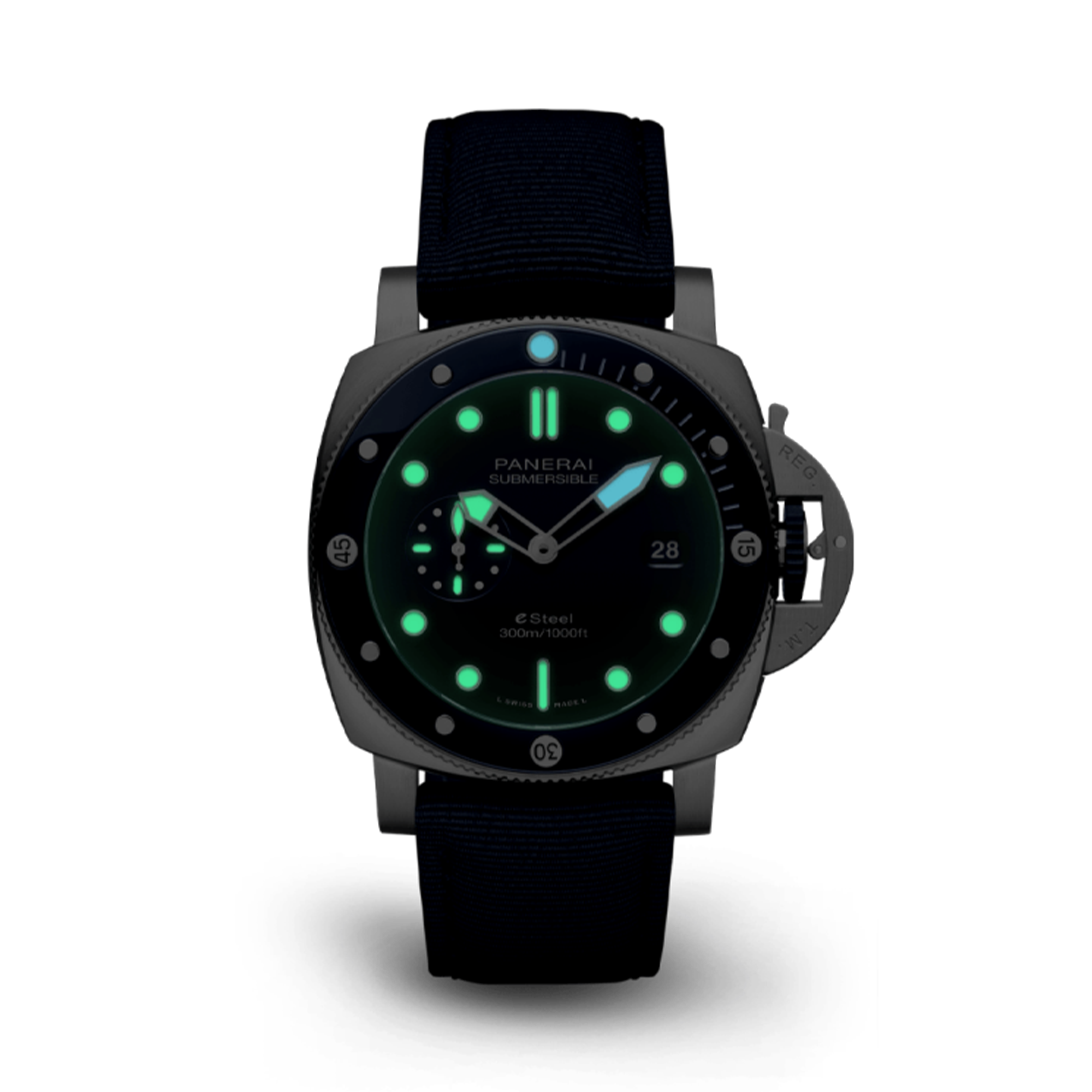 Panerai Submersible QuarantaQuattro ESteel™ Blu Profondo 44mm, Blue Dial, Baton Numerals_3