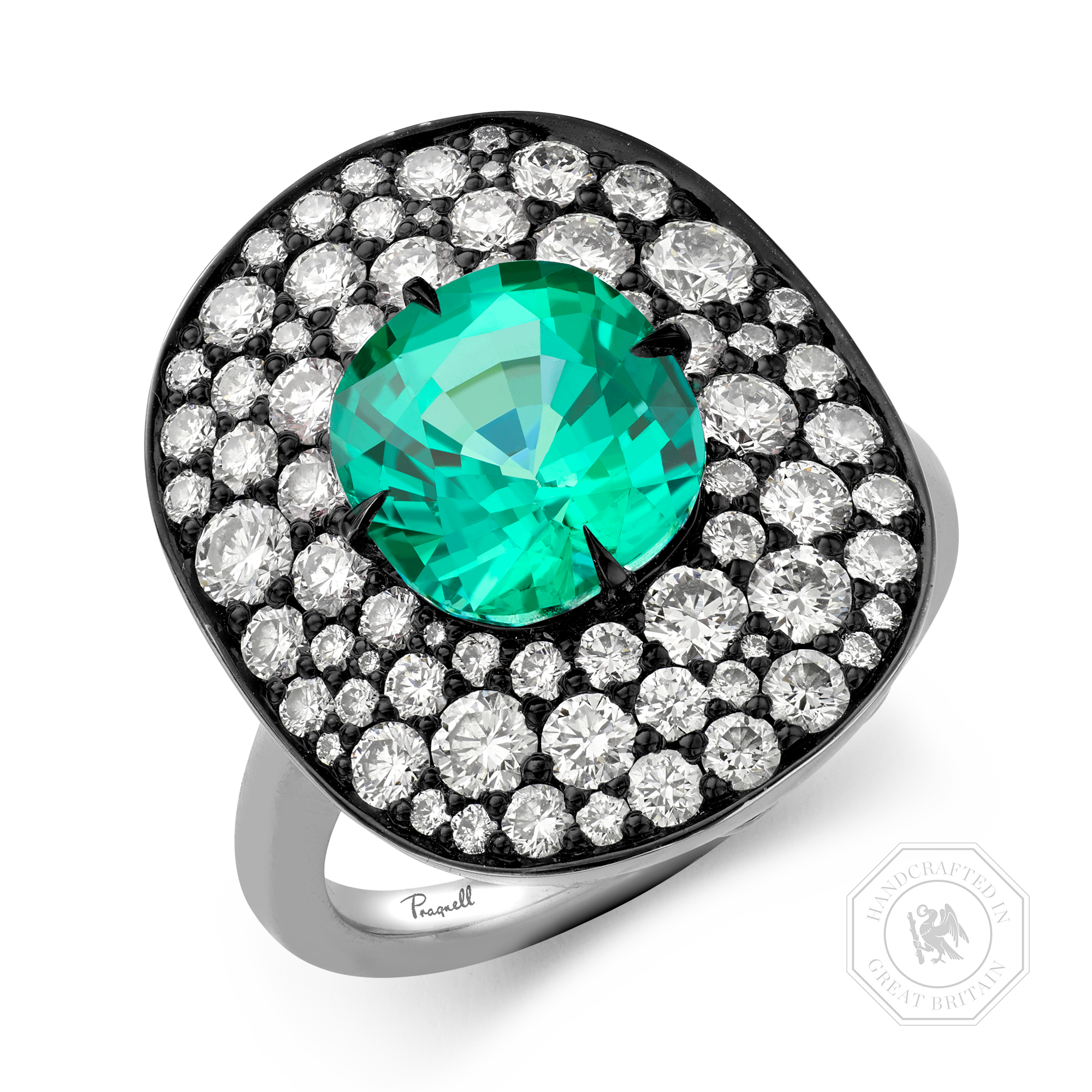 Snowstorm 4.68ct Mint Tourmaline and Diamond Cocktail Ring Cushion modern cut, Claw set_1