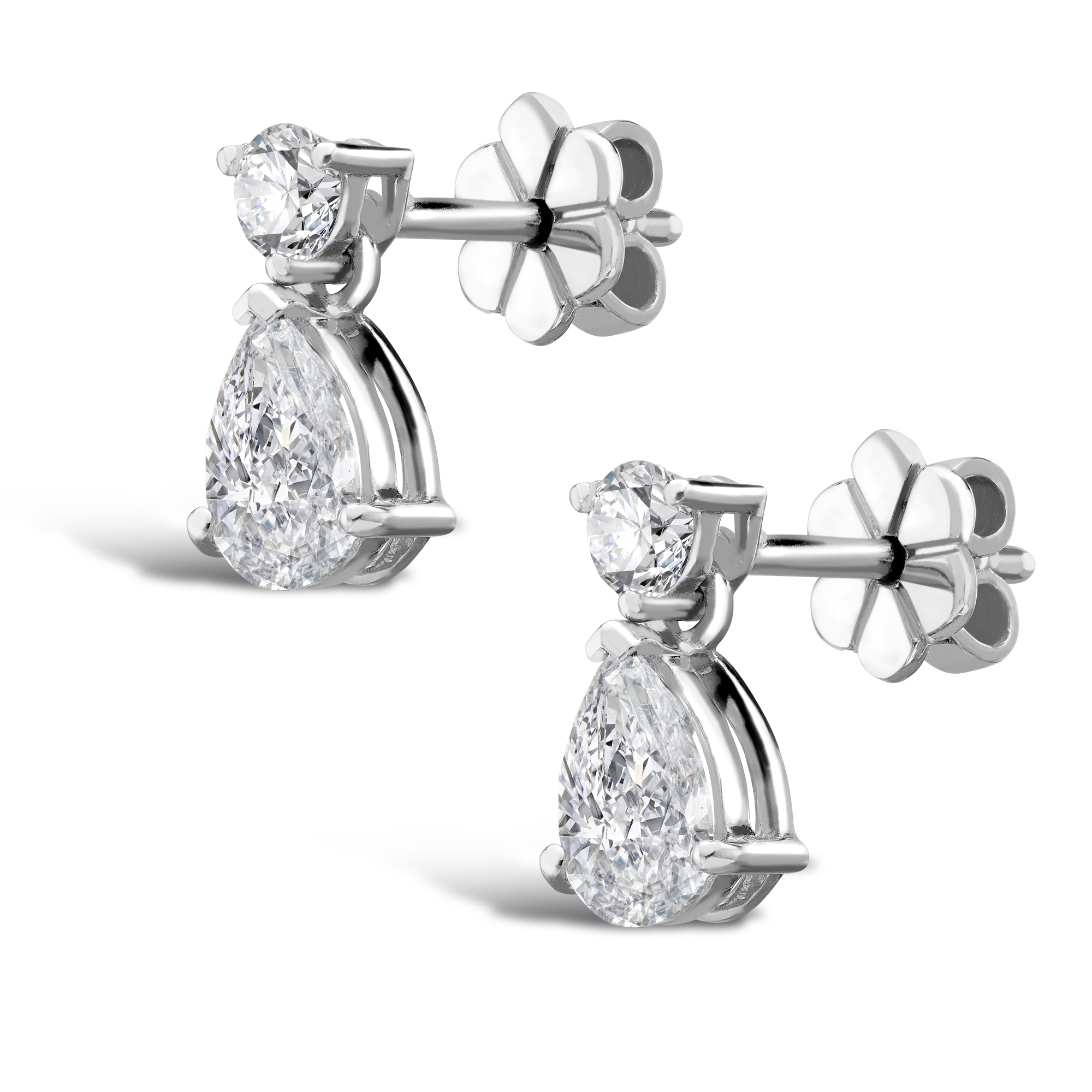 Pear Diamond Drop Earrings Pear & Brilliant Cut, Claw Set_2