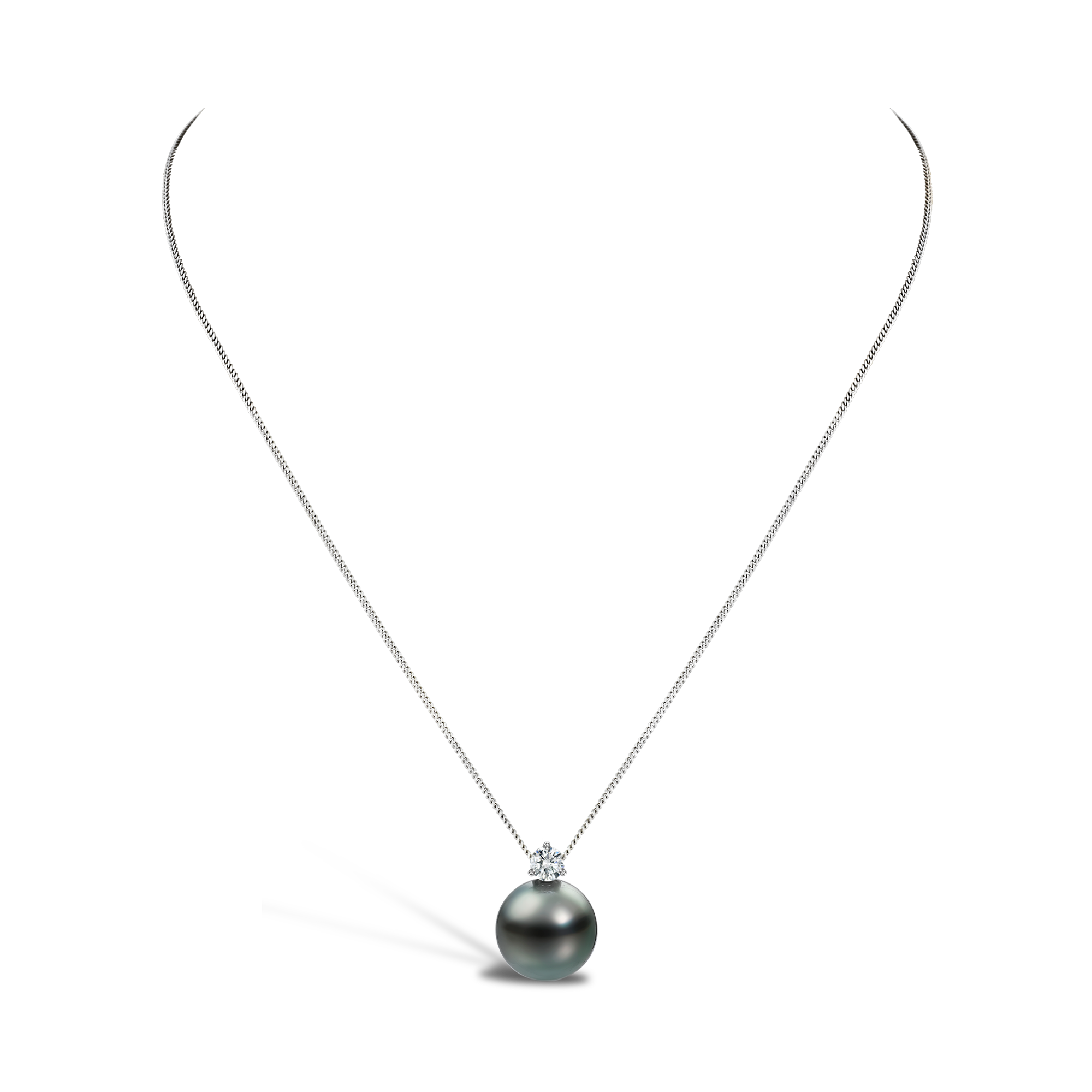 Tahitian Pearl Pendant in 18CT White Gold Drop Pendant with 0.20CT Diamond_2