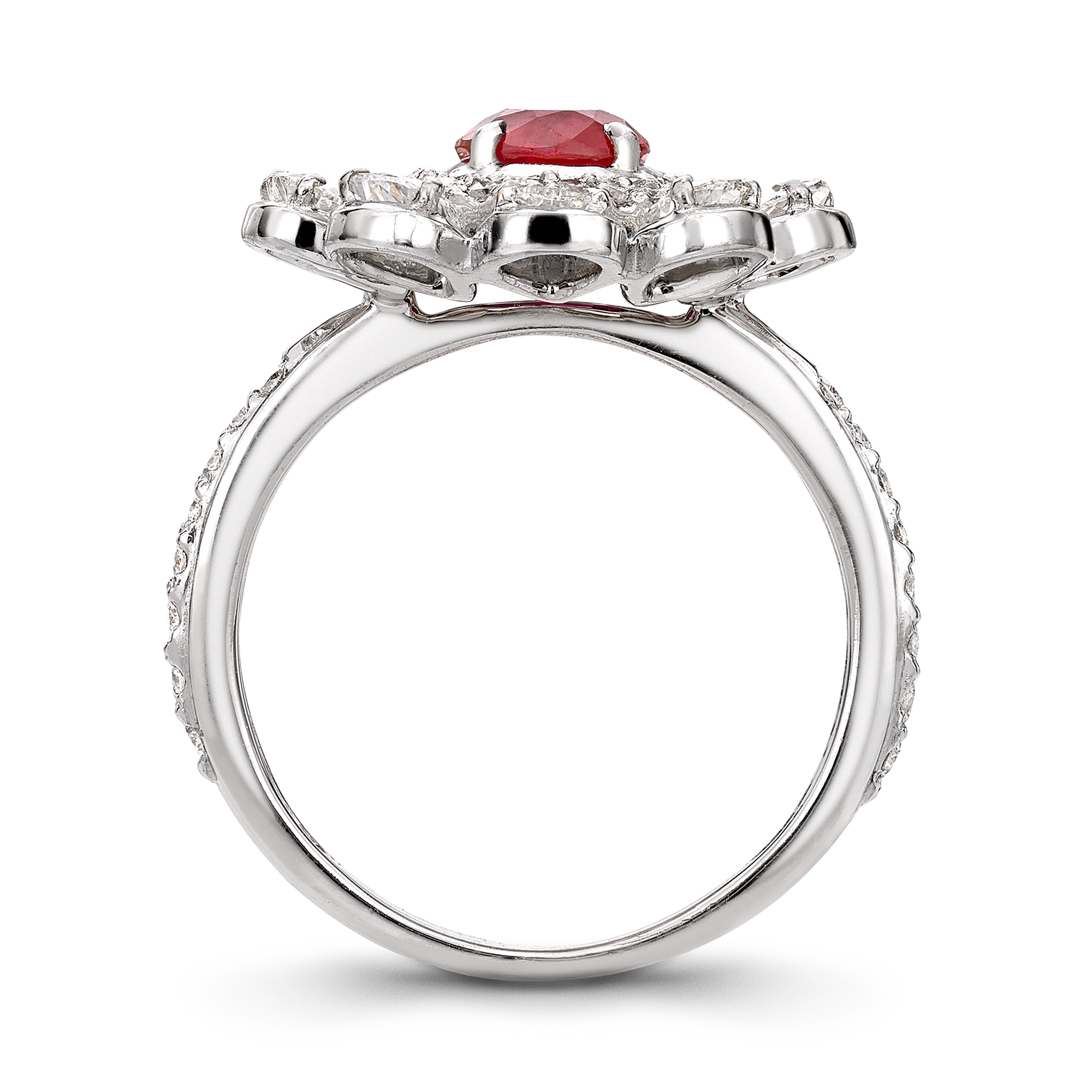 Cushion Cut Ruby Ring Cluster Ring with Pear Cut Shoulders_3