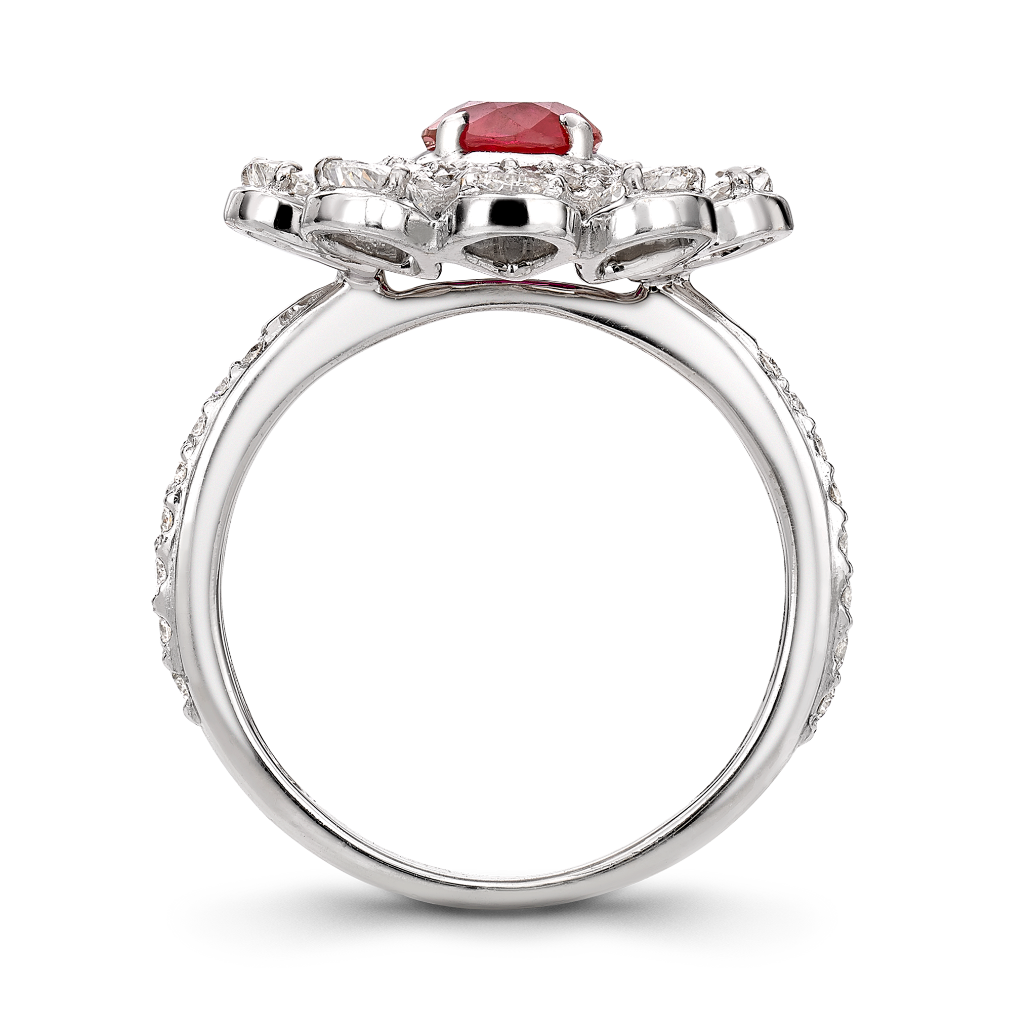 Cushion Cut Ruby Ring Cluster Ring with Pear Cut Shoulders_3