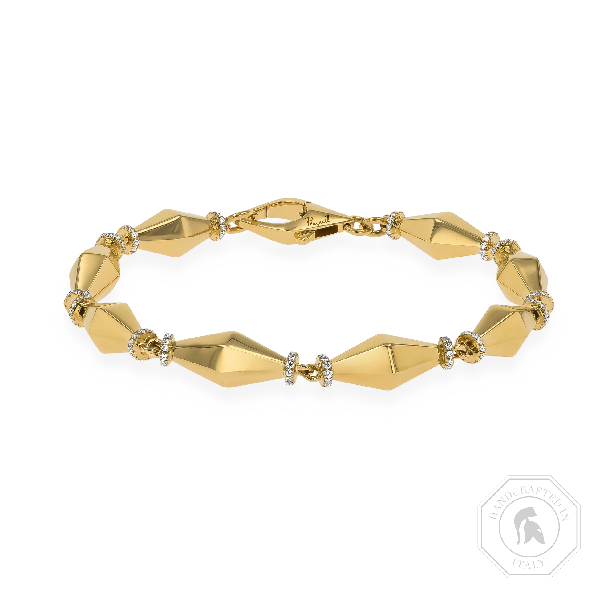 Cleopatra 0.75ct Diamond Gold Faceted Barrel Link Bracelet Brilliant Cut, Micro Pave Set_1