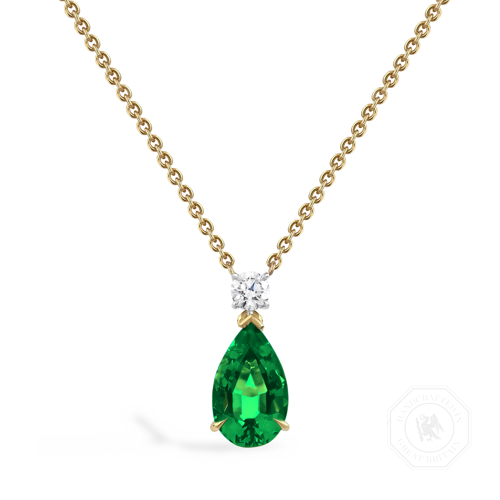 Pear Shaped 1.11ct Emerald and Diamond Pendant Pear Shaped, Claw Set_1