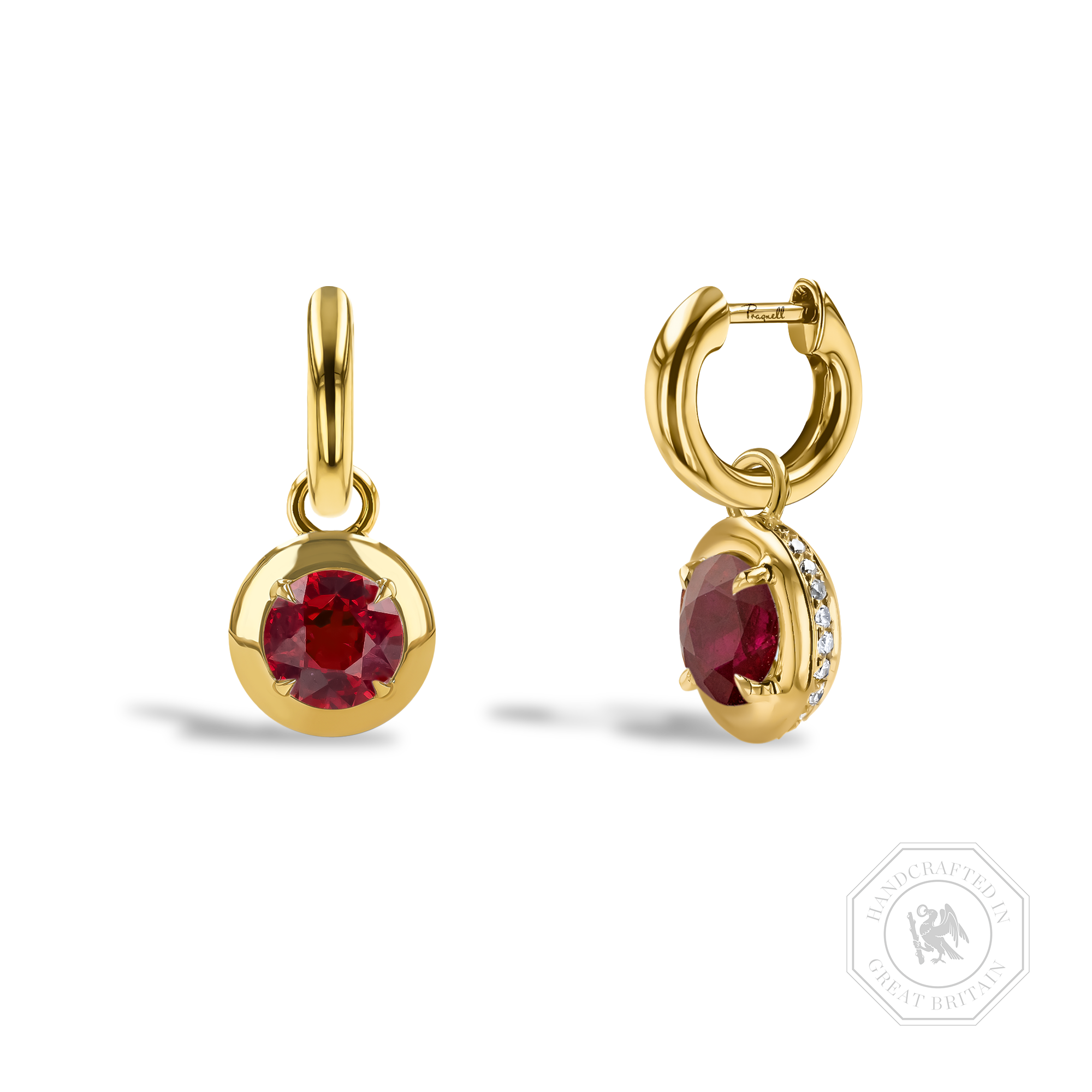 Skimming Stone 2.42ct Ruby and Diamond Drop Hoop Earrings Brilliant cut, Claw set_1