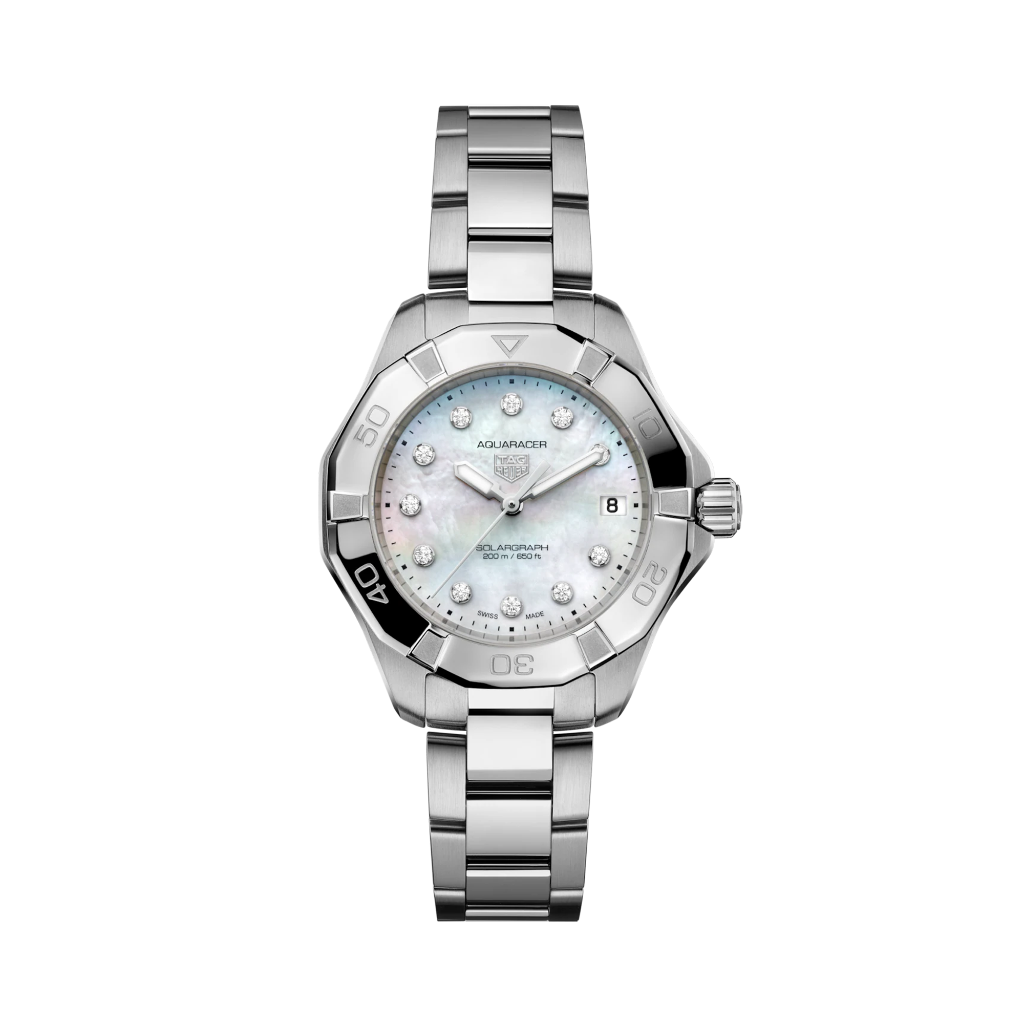 Tag Heuer Aquaracer Professional 200 Solargraph 34mm, Mother of Pearl Dial, Diamond Numerals_1