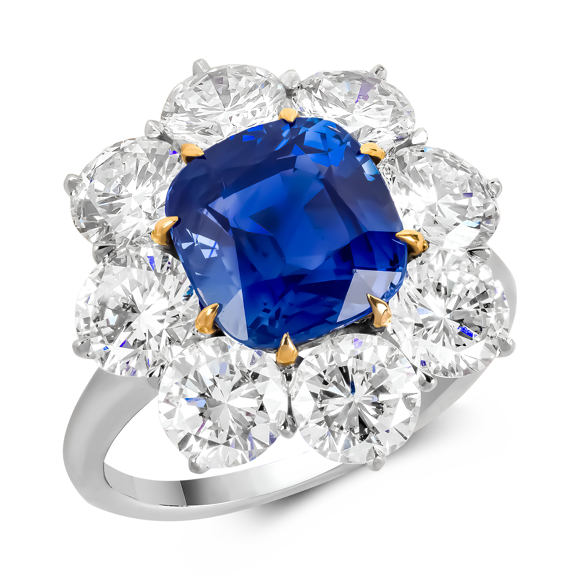 Antique Cushion Cut 3.669ct Kashmir Sapphire and Diamond Ring Antique Cushion Cut, Claw Set_1