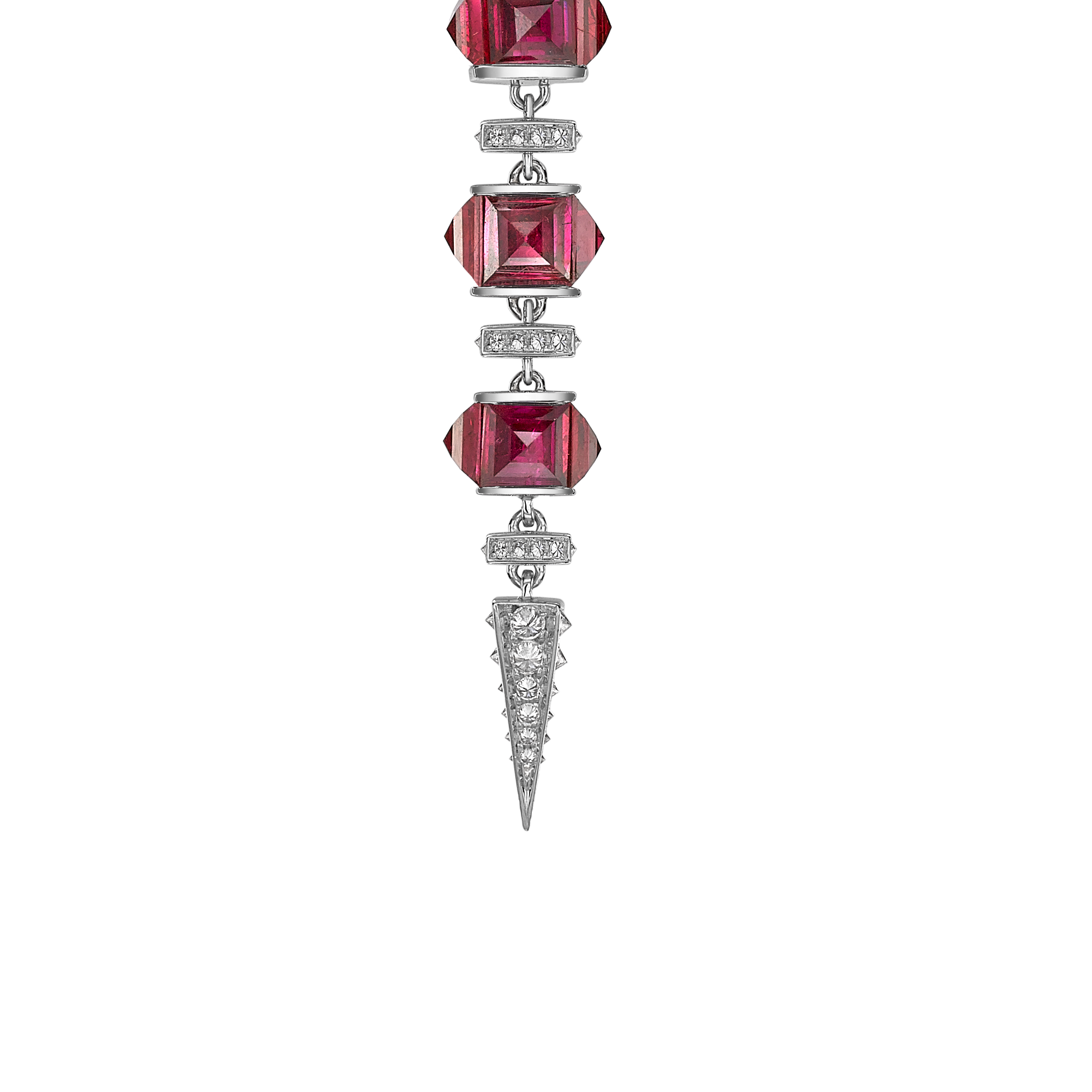 Masterpiece 14.77ct Ruby and Diamond Drop Earrings Princess Cut, Rubover Set_2