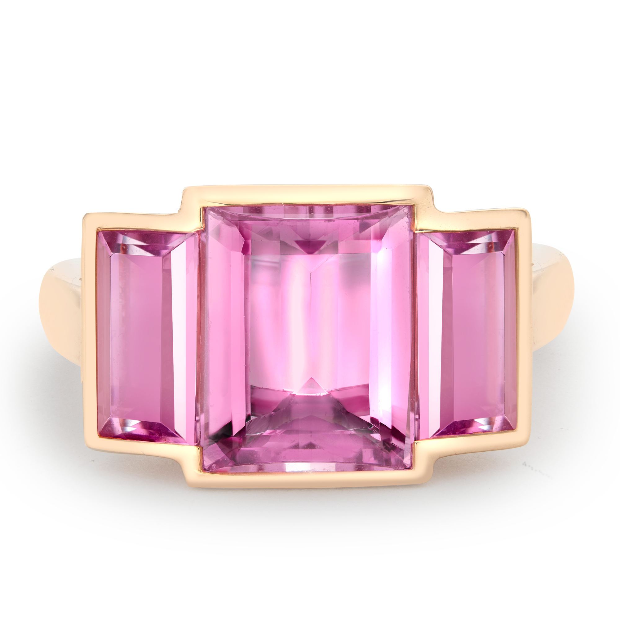 Kingdom Pink Tourmaline Ring Baguette Cut, Rubover Set_2