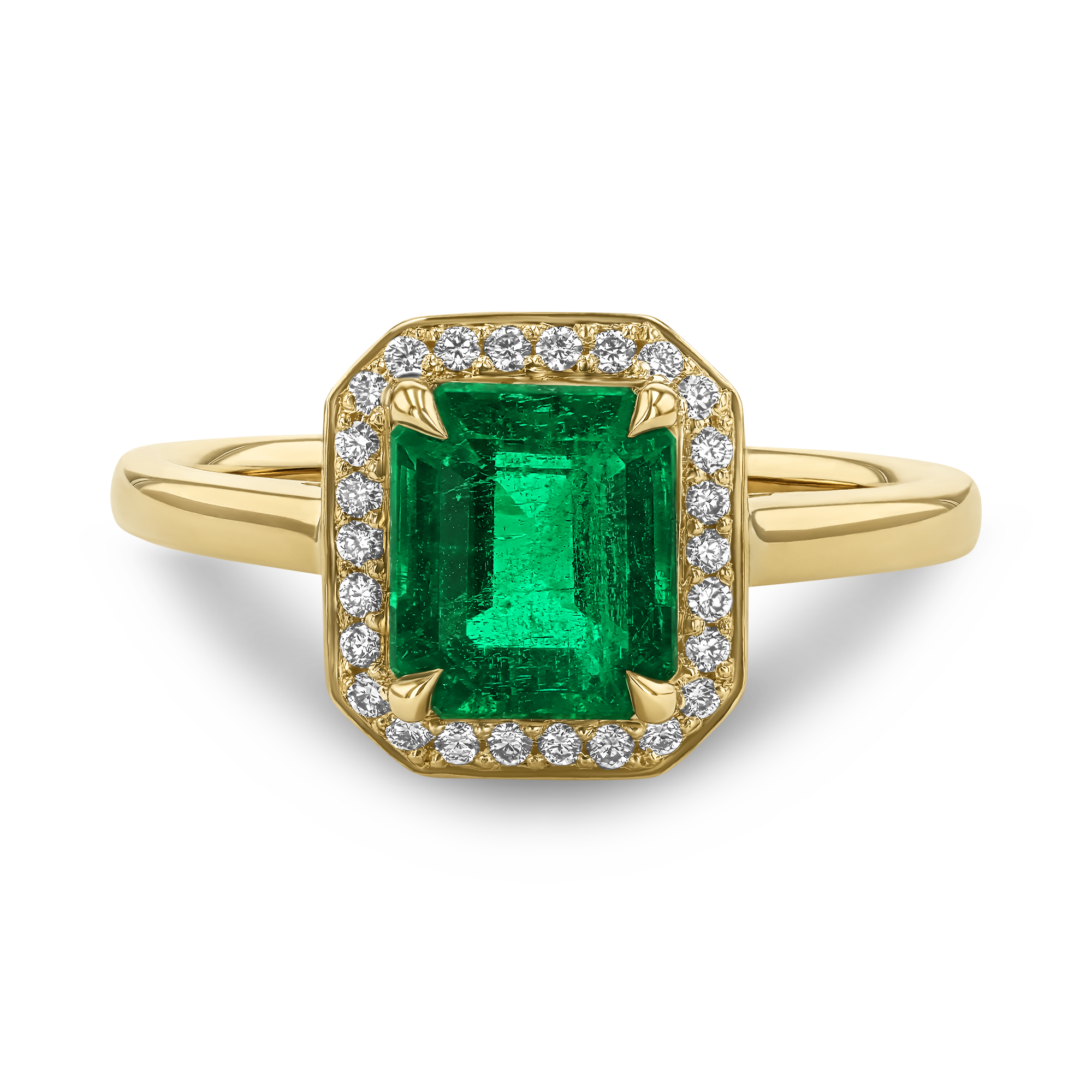 Octagonal Cut 1.50ct Zambian Emerald and Diamond Ring Octagonal Cut, Claw Set_2