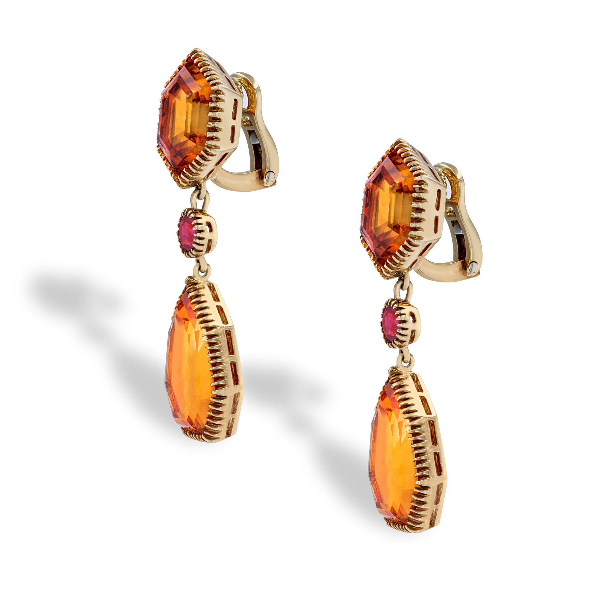 Verdura Citrine & Garnet Byzantine Drop Earrings Hexagonal & Brilliant Cut, Millegrain Set_2