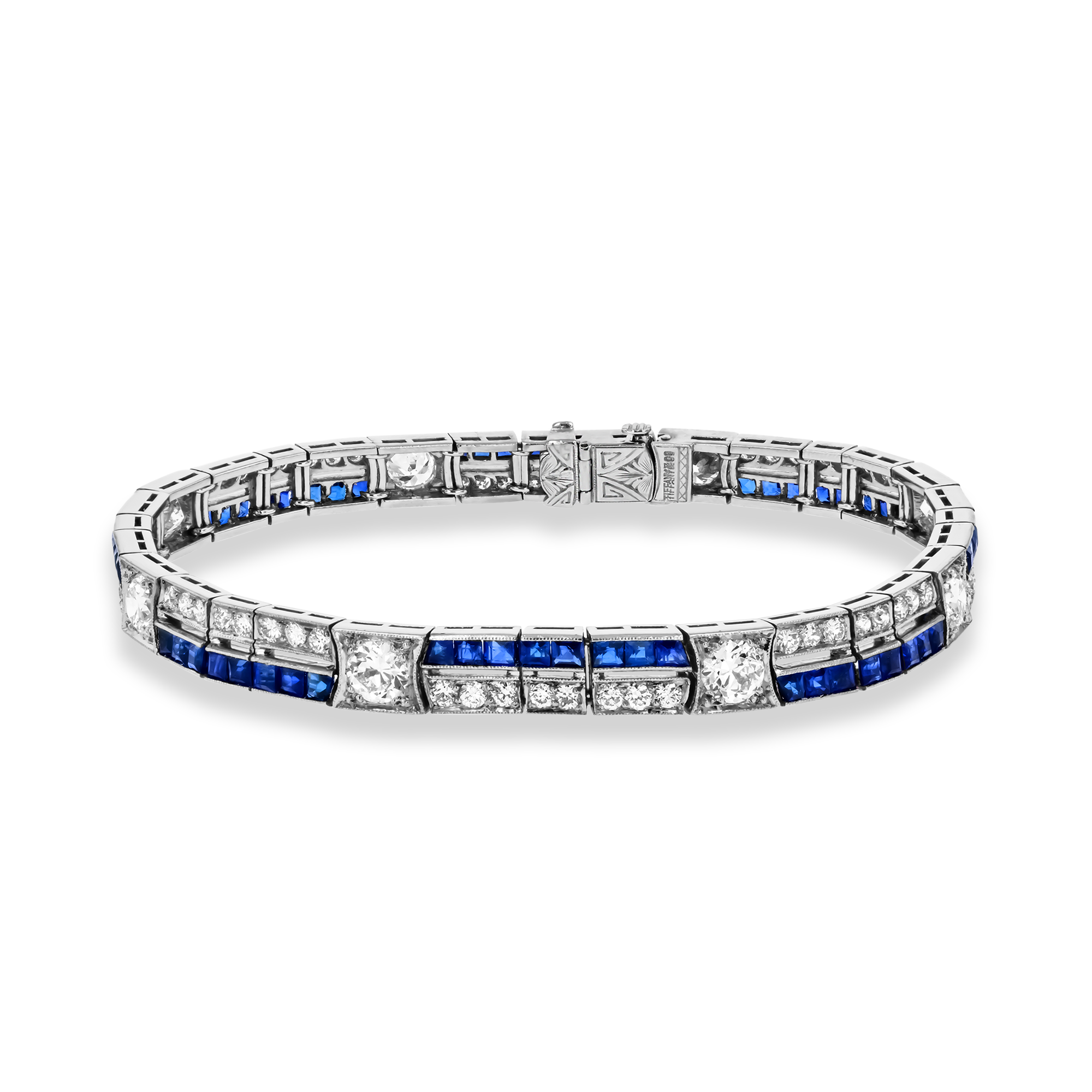 Art Deco Diamond and Sapphire Bracelet Brilliant Cut, Grain Set_1