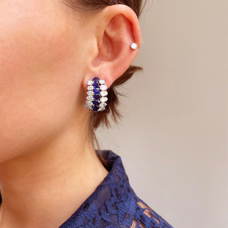 Tiffany Fifty Stone Sapphire and Diamond Huggie Earrings Oval-cut, Claw Set_10