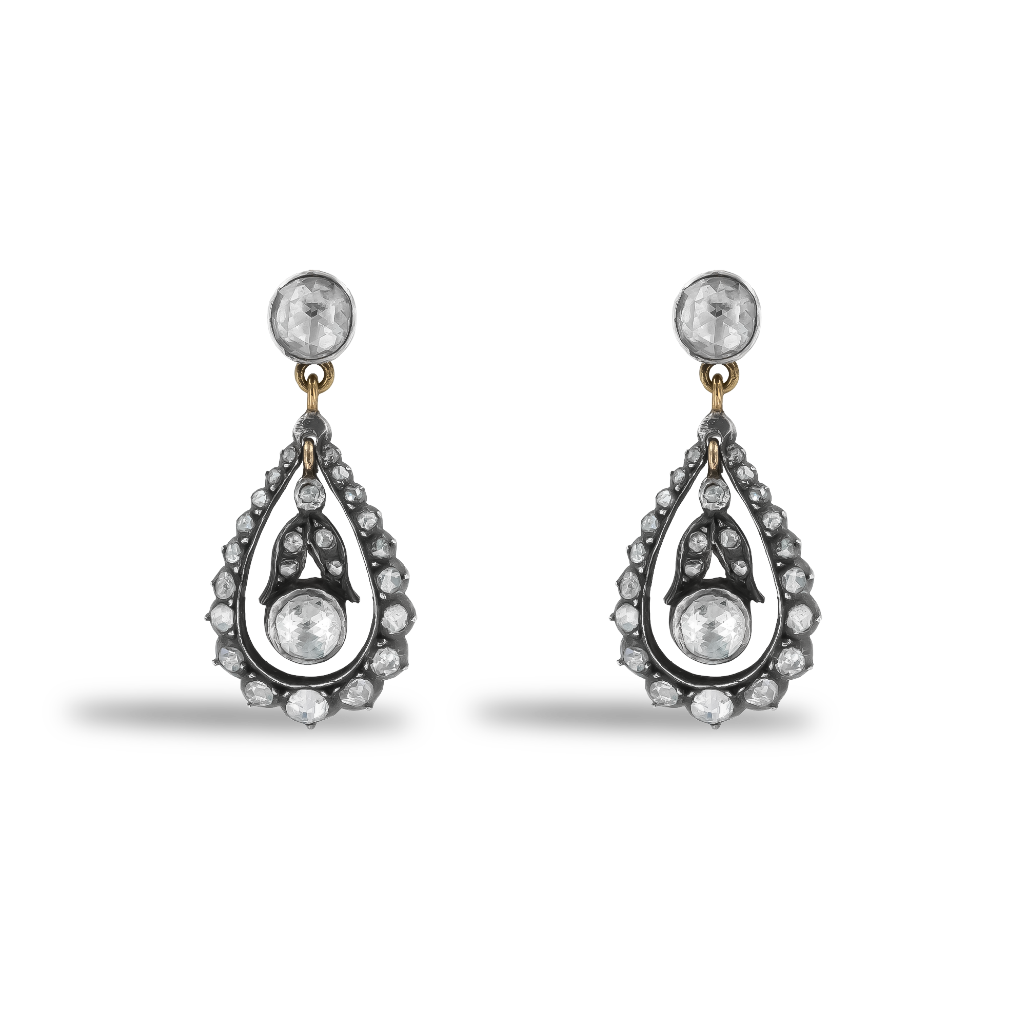Rose Cut Diamond Drop Earrings Rose Cut, Rubover Set_1