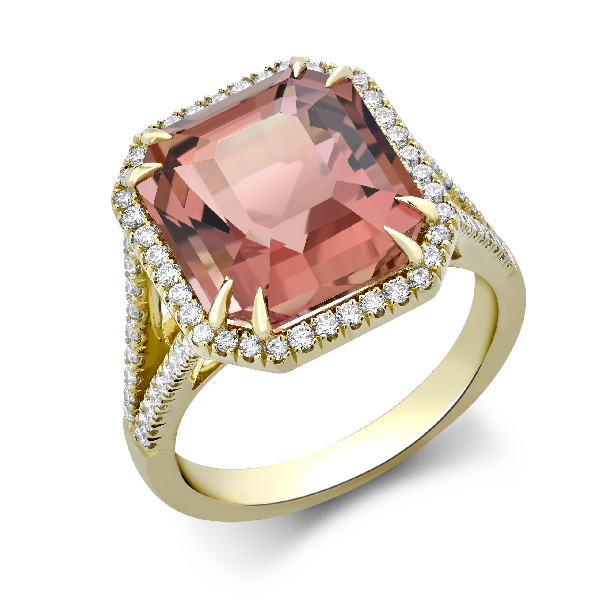 Pink Tourmaline and Diamond Dress Ring Radiant & Brilliant Cut, Claw Set_1