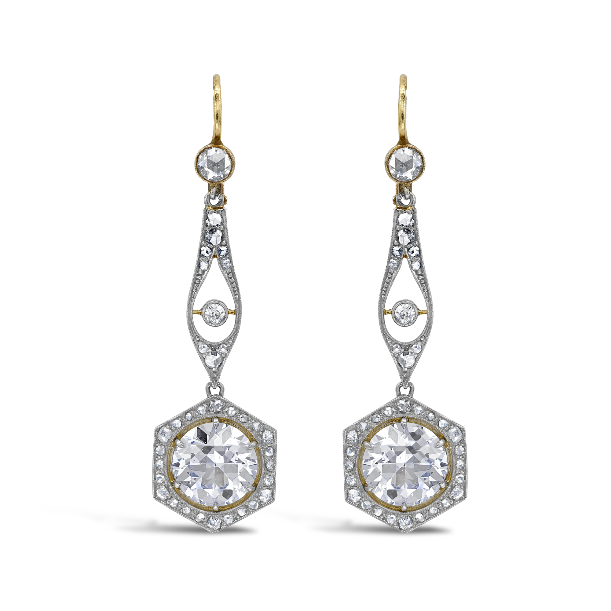 Belle Epoque Diamond Drop Earrings Old Cut, Six Claw set_1
