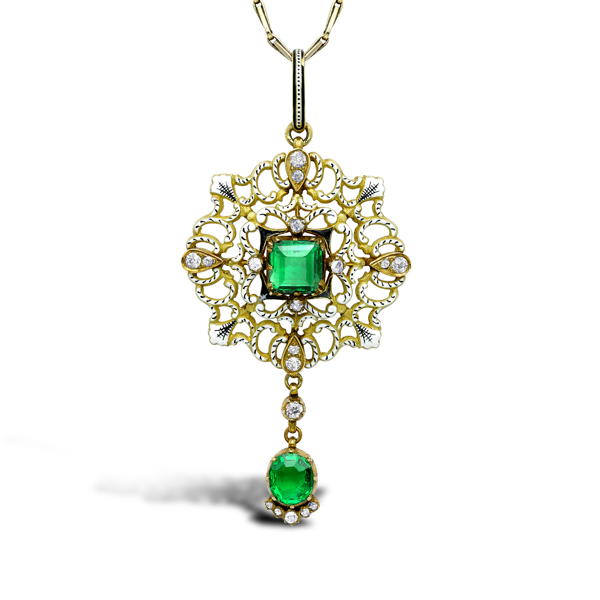 Carlo & Arthur Giuliano Emerald and Diamond Enamel Pendant Square, Oval & Brilliant Cut, Claw Set_1