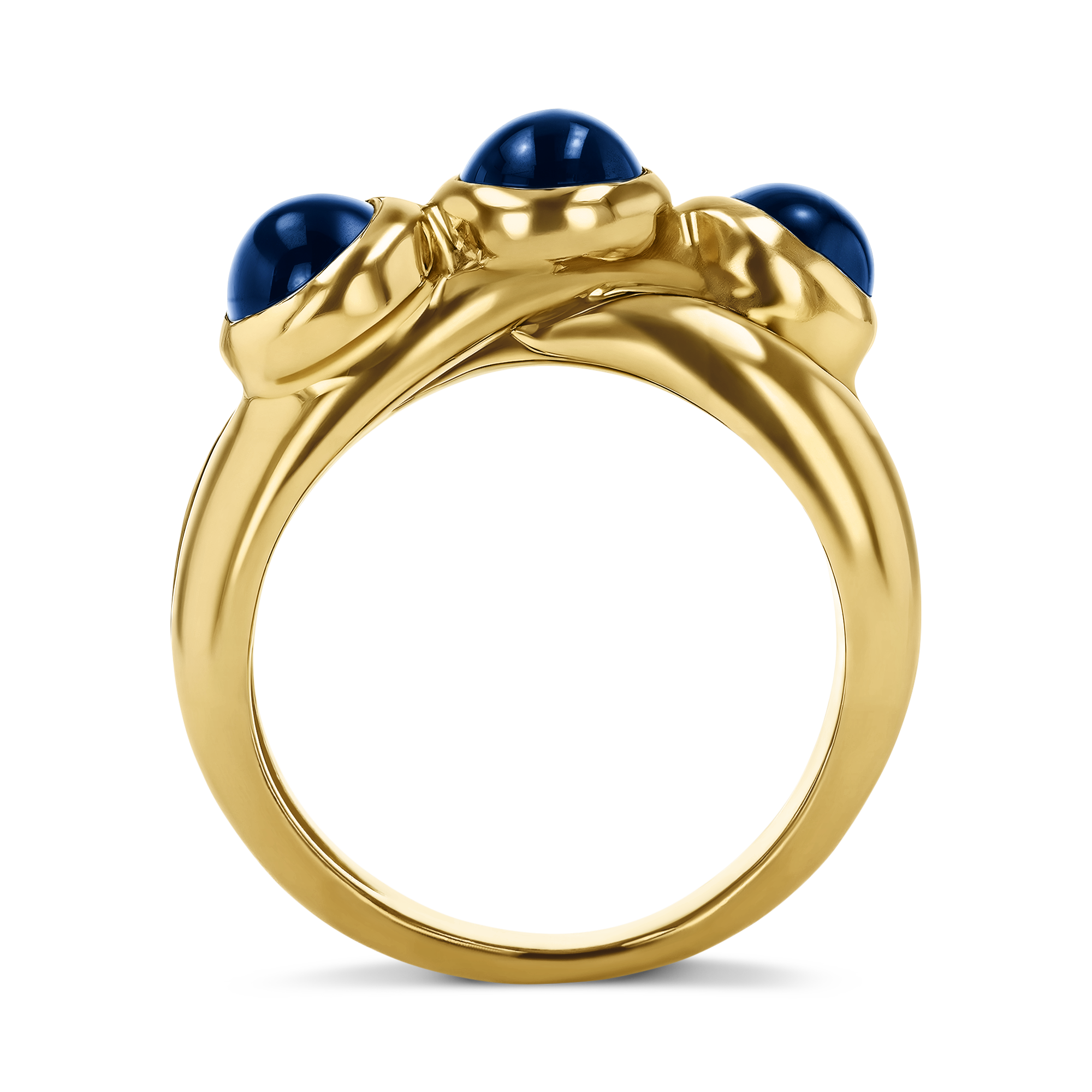1980s Cabochon Sapphire Twisted Three Stone Ring Cabochon Cut, Rubover Set_3