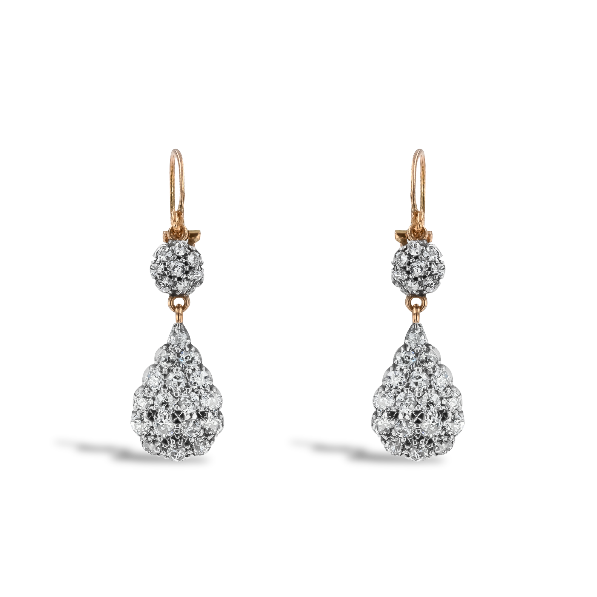 Old Cut Diamond Cluster Drop Earrings Old European Cut, Pave Set_1