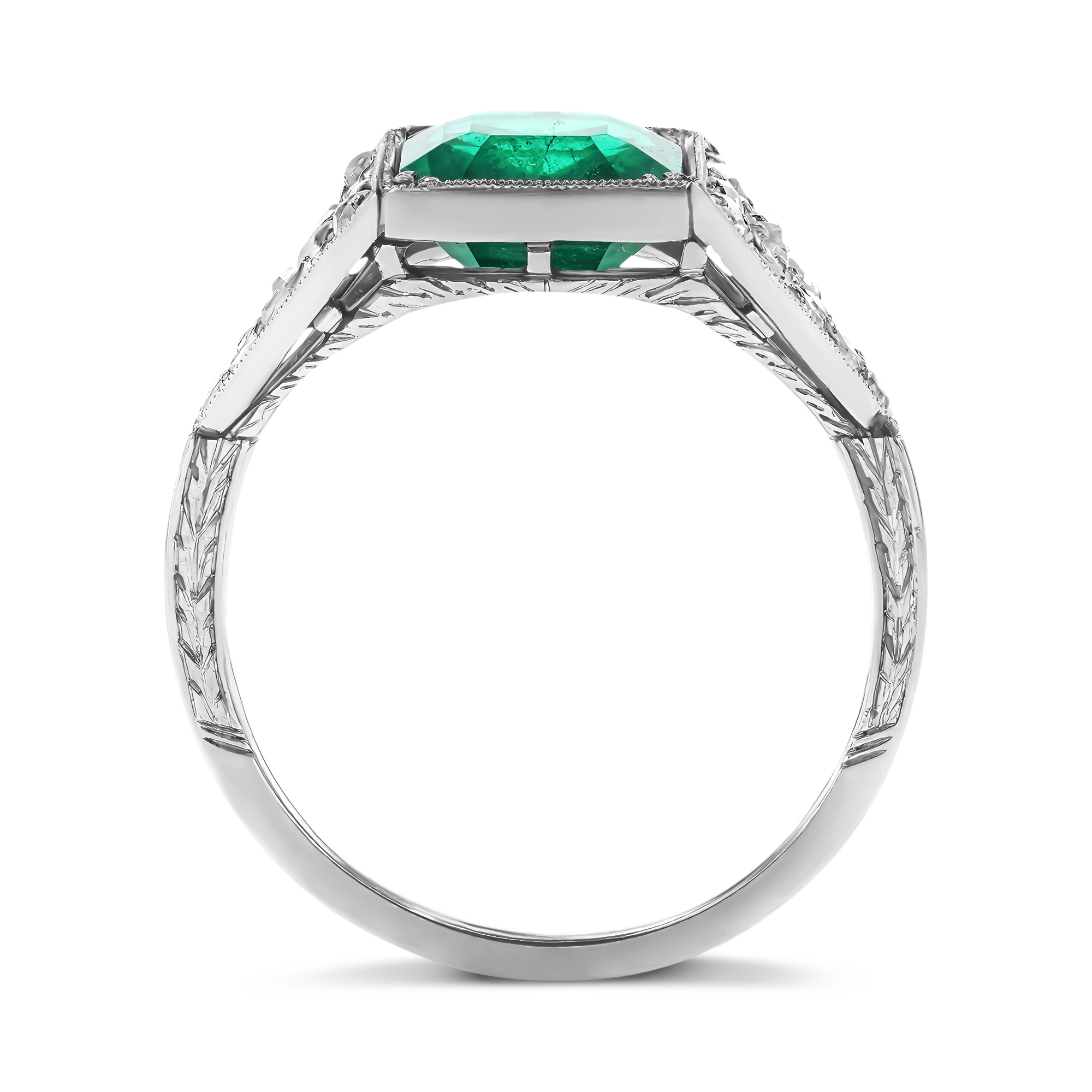 Edwardian Octagonal Cut 1.80ct Emerald and Diamond Ring Octagonal Cut, Claw Set_3