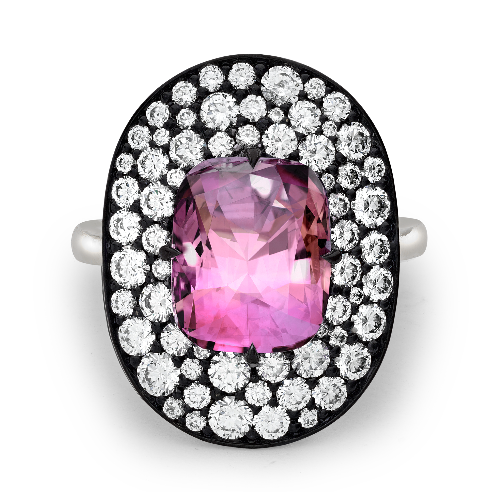Snowstorm 4.72ct Pink Tourmaline and Diamond Cocktail Ring Cushion modern cut, Claw set_2